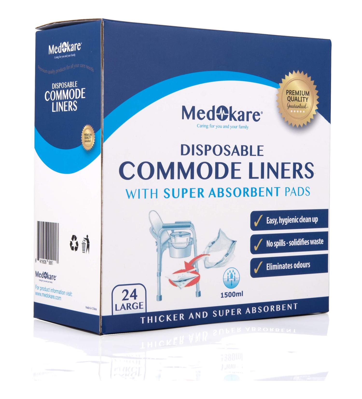Medokare Commode Liners with Absorbent Pad - 24 Pack - Disposable Adult Commode Chair Liners - Fits Standard Bedside Commode Buckets - Toilet Pail Liners - Buy Online on GoSupps.com