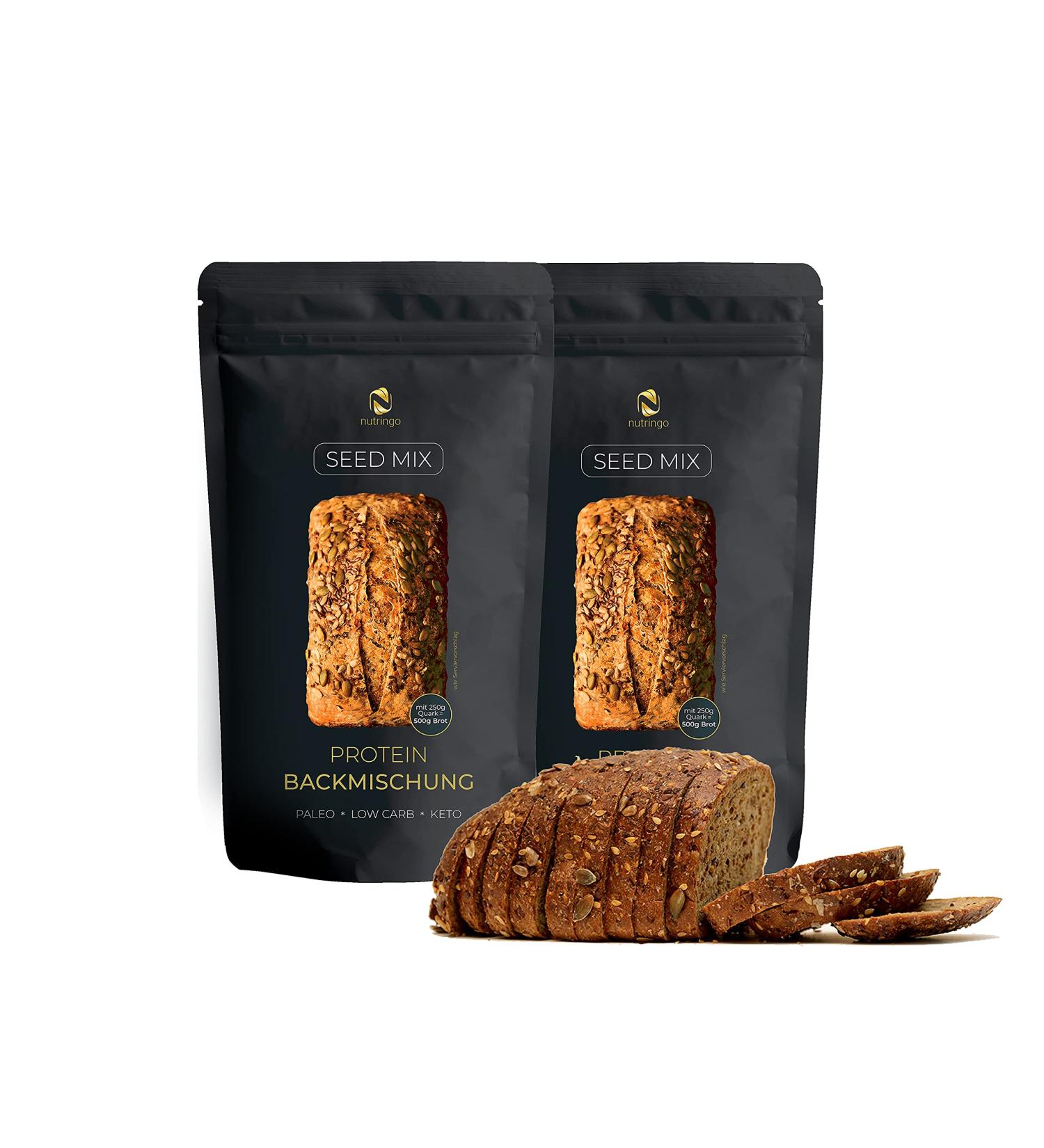 Keto Brot Backmischung Seed Mix 2x200g | 20% Protein | Gluten-Free Low Carb & Paleo | Ketogenic Bread Mix for 1.65 kg Bread - Buy Online on GoSupps.com