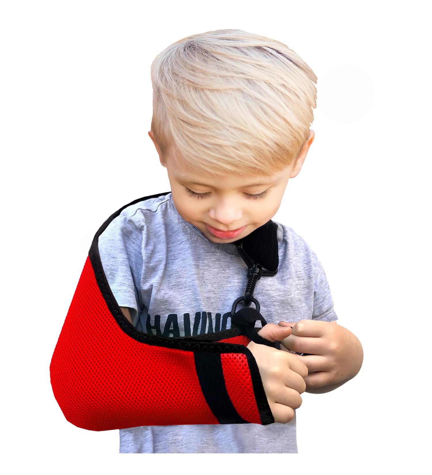 4DflexiSPORT Arm Sling Child (2-3yr red/black trim) Medical Grade Extra Deep Feel-safe Easy-fit Cooling Ultra-comfort Includes Smiley Sticker. Fits R or L arm.