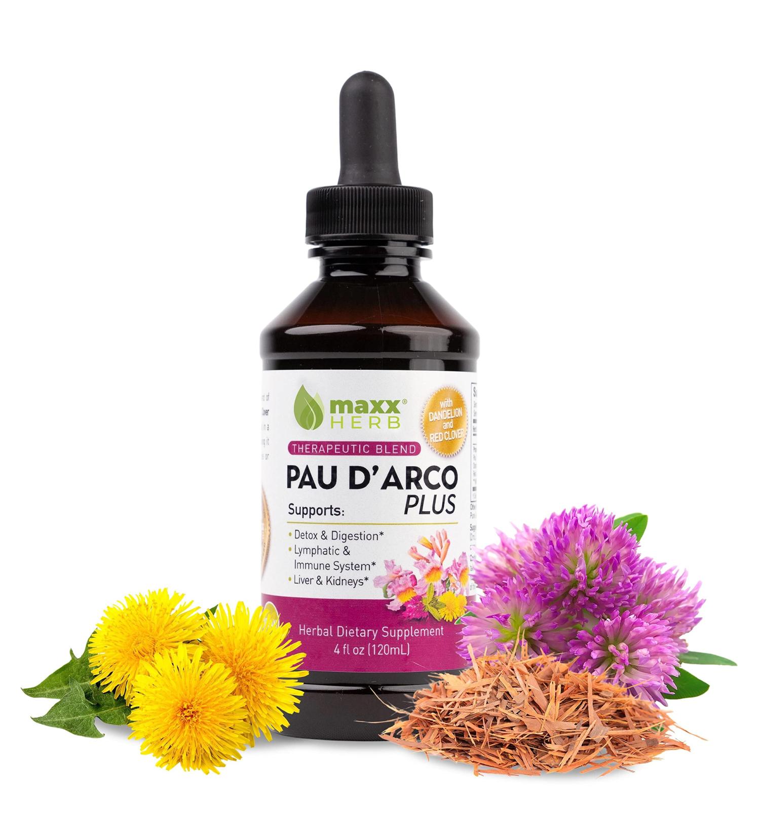 Maxx Herb Pau D'Arco Extract with Dandelion Root & Red Clover - Immune Support Tincture 4 Oz Bottle - Buy Online on GoSupps.com