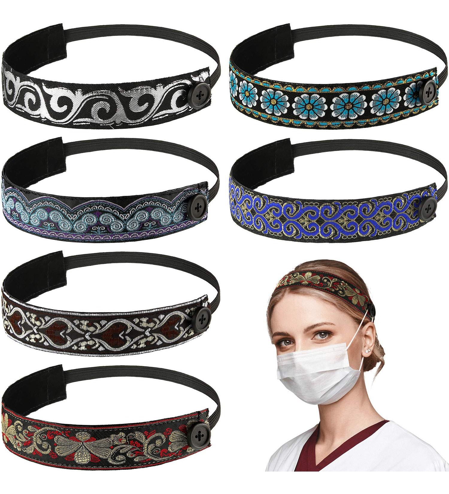 6 Pack Nurse Headbands with Buttons | Non-slip Velvet-lined Hairband | Adjustable Boho Yoga Headband - Buy Online on GoSupps.com