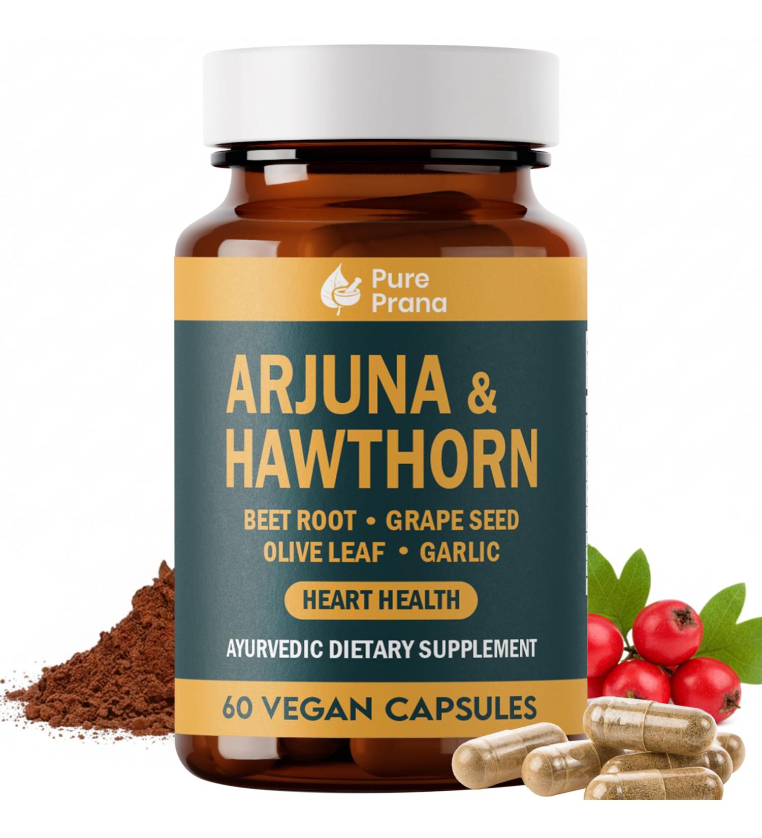 Pure Prana Ayurvedic Heart Health Supplement - Arjuna Bark & Hawthorn with CoQ10 Beet Root & Grape Seed for Cardiovascular Support & Blood Pressure - Vegan Capsules - Non-GMO Gluten Free - Buy Online on GoSupps.com