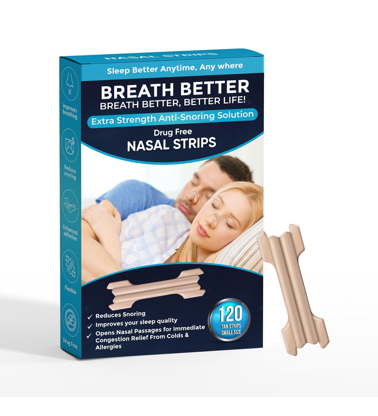 Shop Small Tan Nasal Strips - Extra Strength Anti-Snoring Solution | Drug-Free Instant Relief for Sleep Snoring & Congestion - 120 Pieces - Buy Online on GoSupps.com