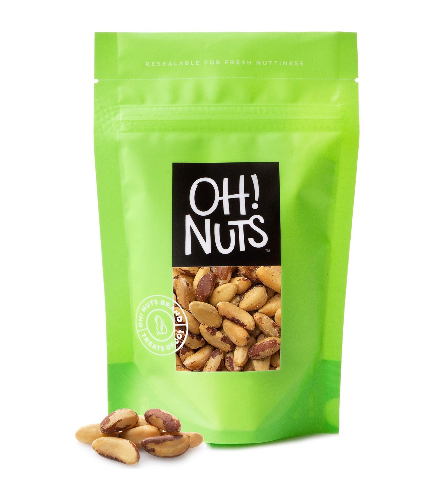 Raw Brazil Nuts 1LB Resealable Pack - Premium Whole Unshelled Nuts for Cooking, Salad, Snacking - Oh! Nuts - Buy Online on GoSupps.com
