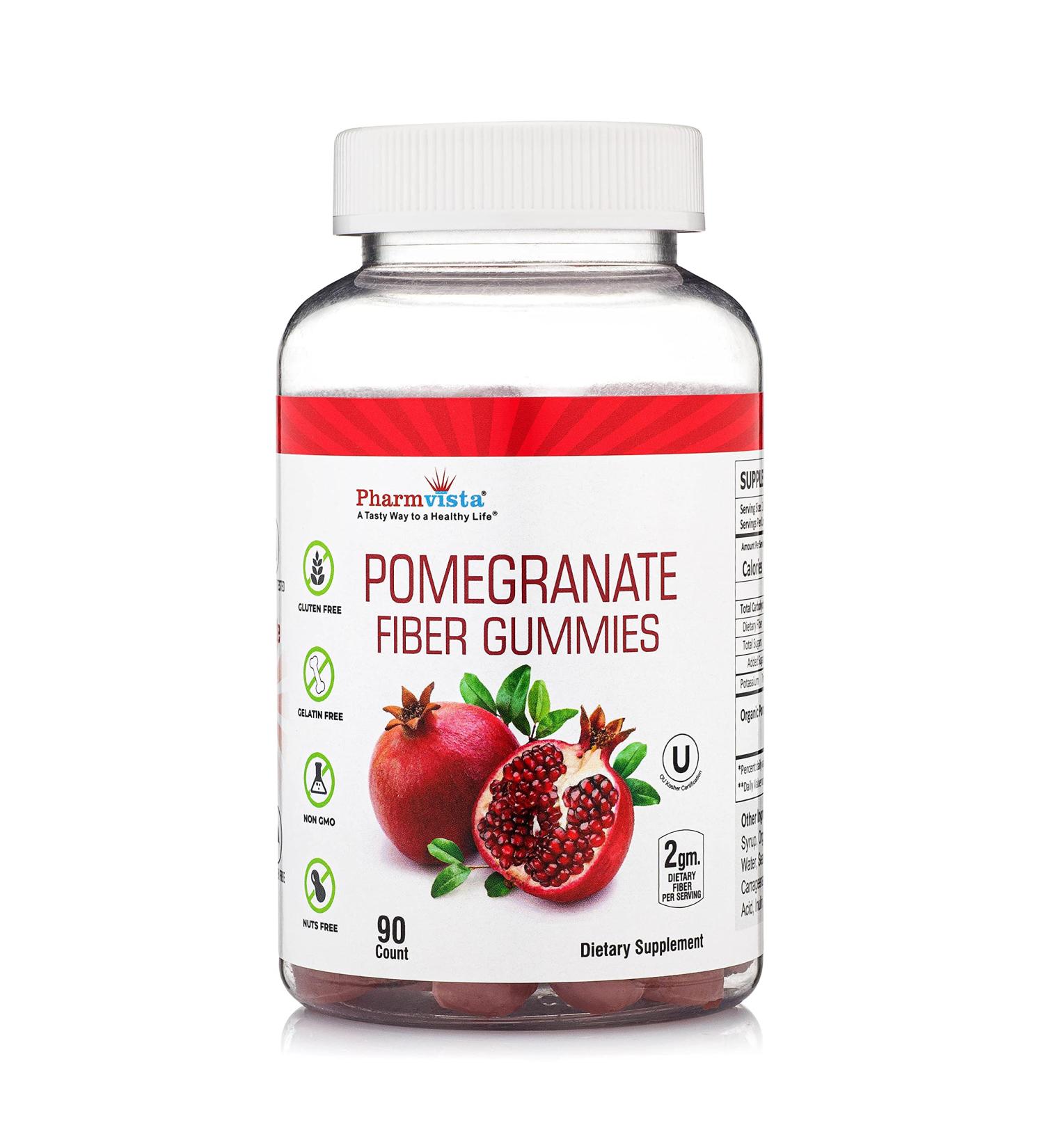 Pharmvista Pomegranate Fiber Gummies 100mg - Gluten-Free Vegan Supplement | Rich in Dietary Fiber - 90 Gummies - Buy Online on GoSupps.com