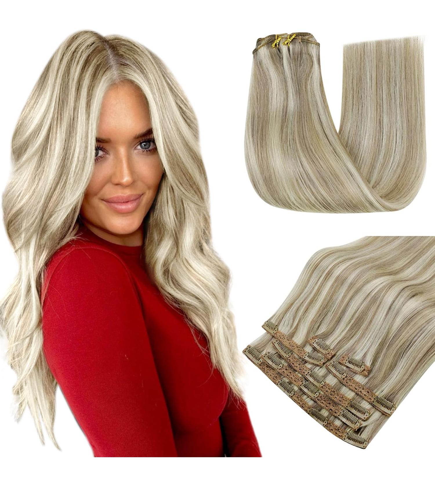Runature Real Hair Extensions Clip - 50cm Brown Blonde Highlights 7Pc Seamless Remy Clip-in 120g #8P60 - Buy Online on GoSupps.com