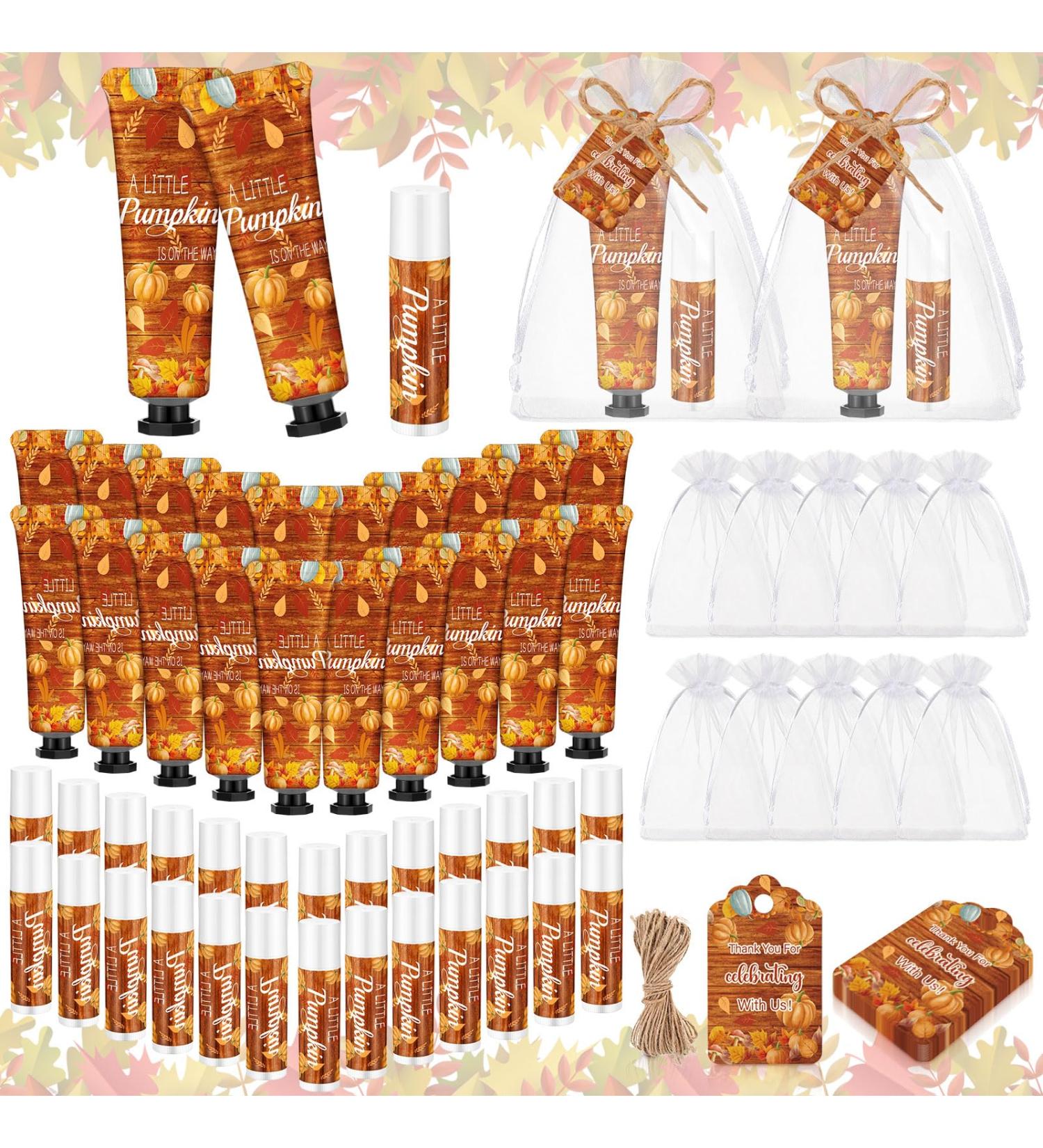 24 Sets Pumpkin Hand Cream & Lip Balm Gift - Fall Bridal Baby Shower Travel Size Party Supplies with Organza Bag & Tag - Buy Online on GoSupps.com