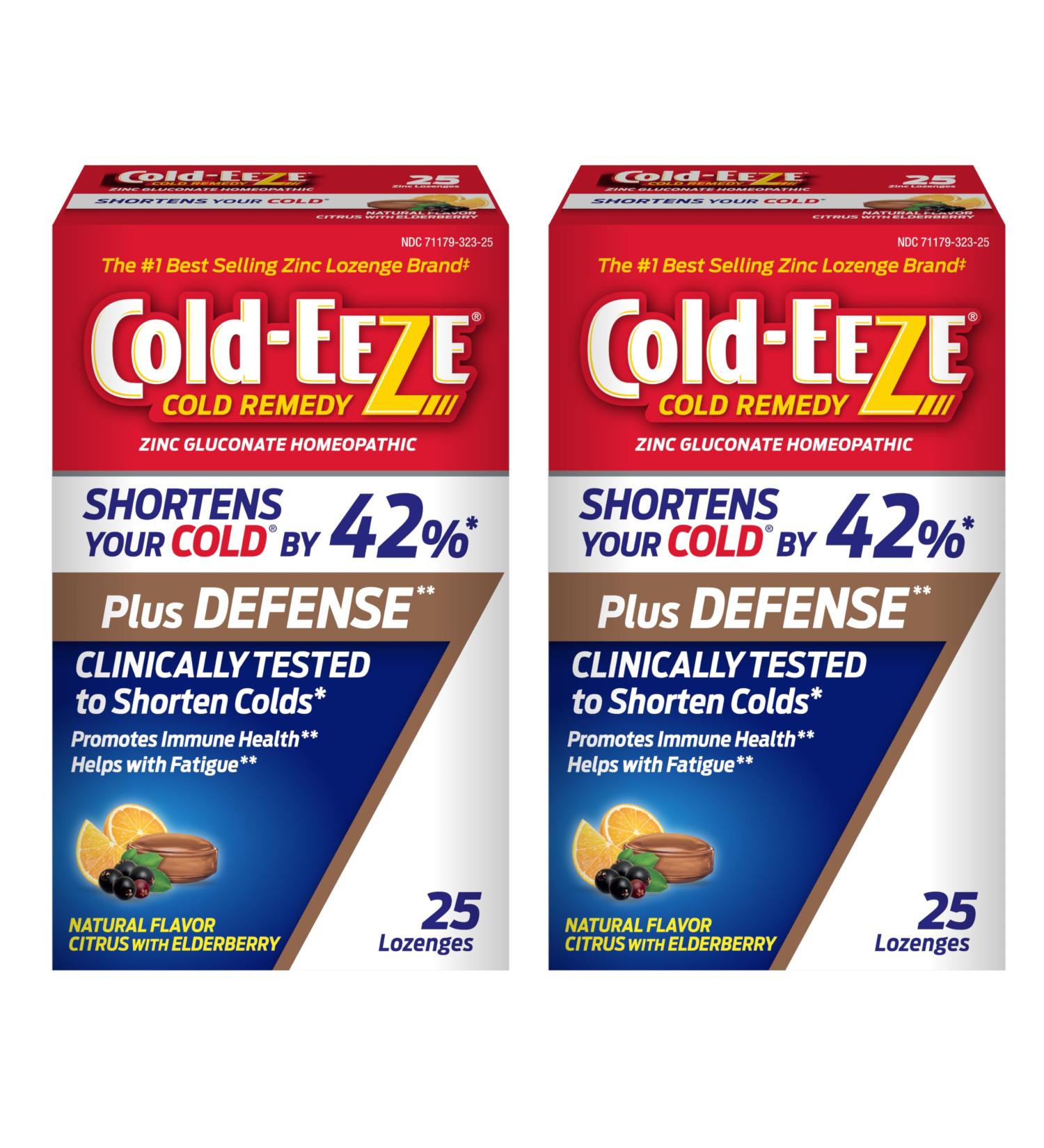 Cold-Eeze Plus Defense Natural Citrus with Elderberry Zinc Lozenges Reduces Duration of The Common Cold Sambucus Nigra Echinacea and Rose Hips 25 Ct Pack of 2 - Buy Online on GoSupps.com