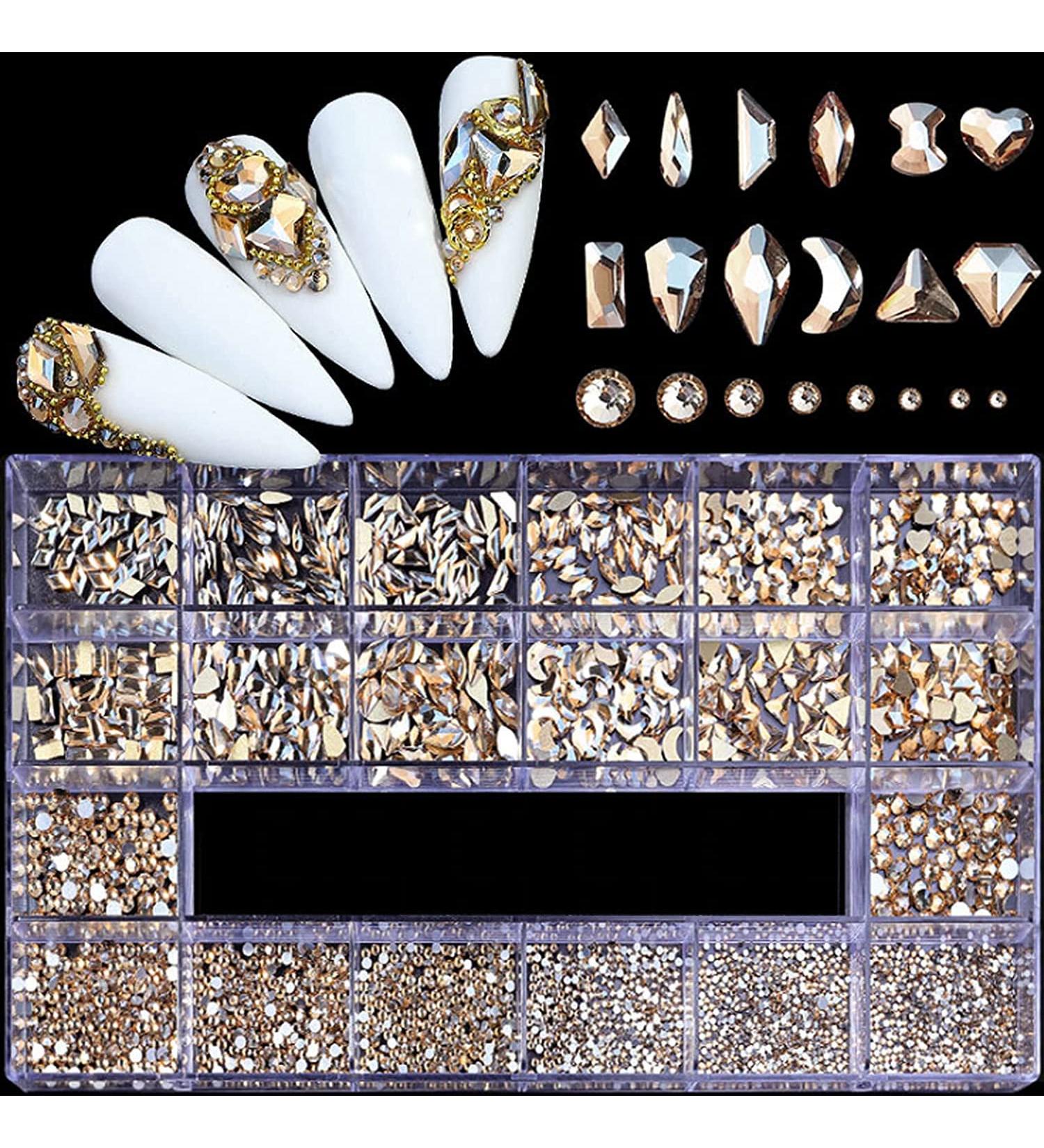 HOINCO Nail Art Rhinestones Kit - 3100pcs 3D Mix Crystals for Nails | Special-Shaped Diamonds in Champagne | Rhinestone Box & Drill Pen Included - Buy Online on GoSupps.com