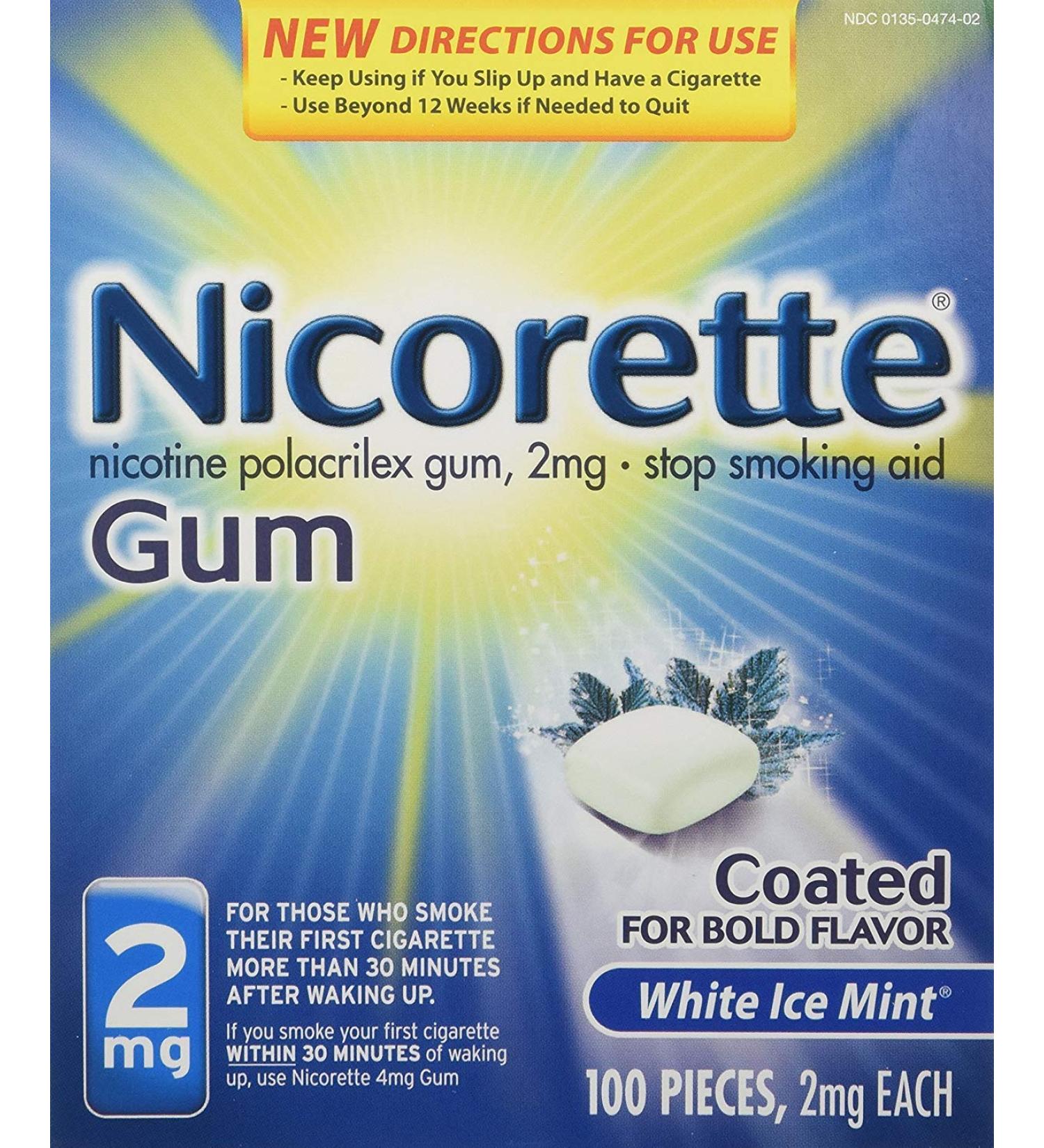 Nicorette OTC Stop Smoking Nicotine Gum 2mg - White Ice Mint - 100 ct - Buy Online on GoSupps.com