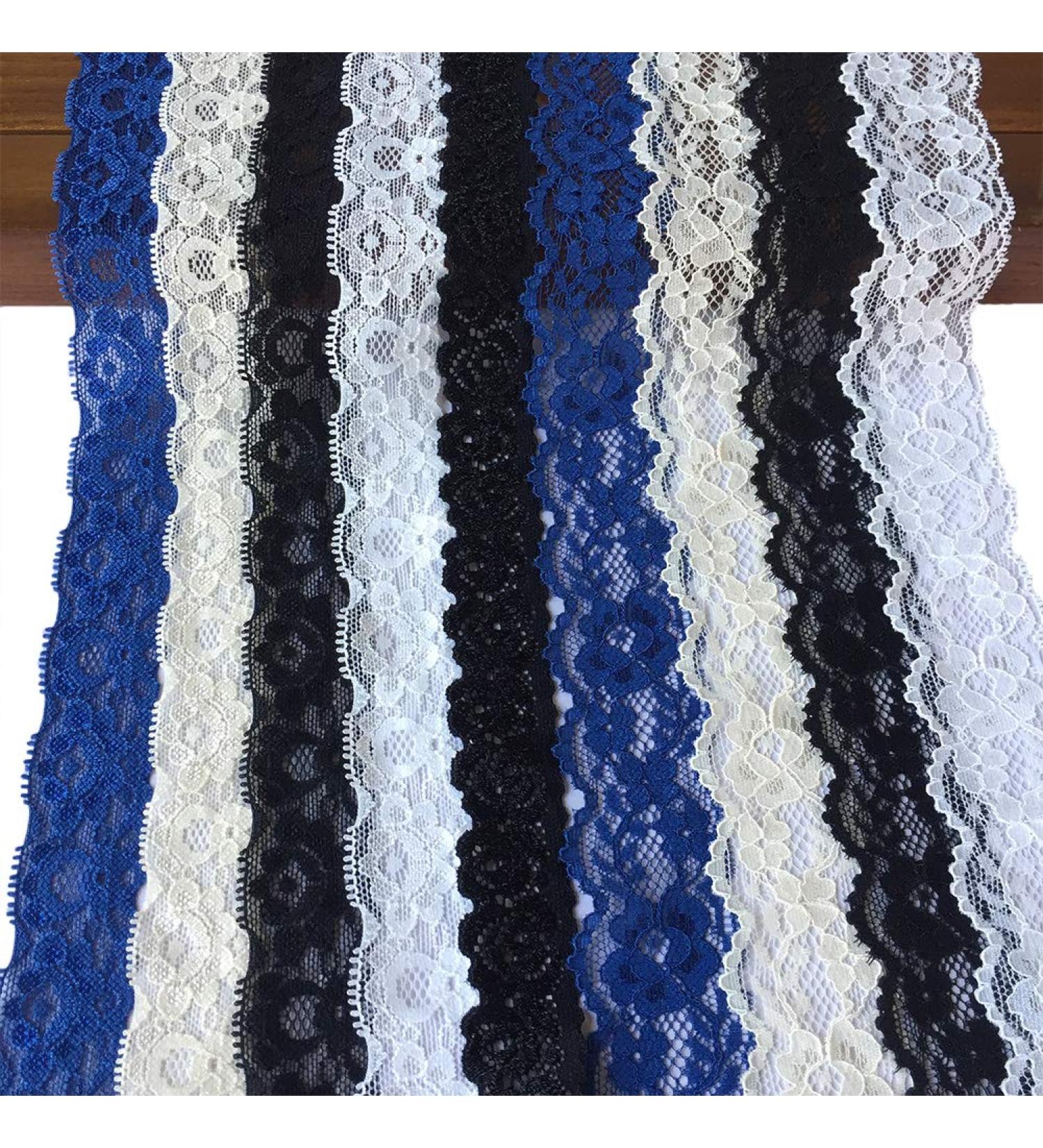 Lace Realm 1-1.5 Inch Wide Embroidery Floral Lace Elastic Trim Fabric - 4 Colors - DIY Craft Supply - 9 Assorted Patterns - 1 Yard Each - 5802 - Buy Online on GoSupps.com