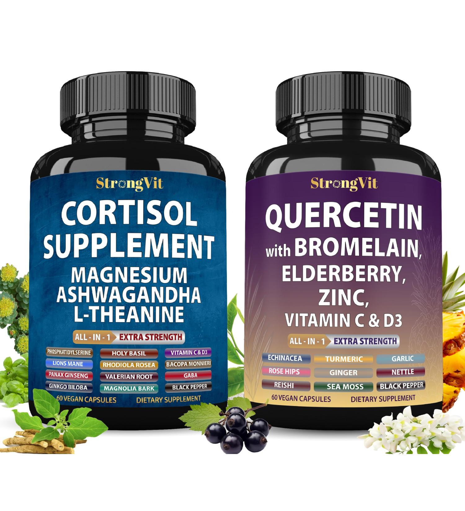 StrongVit Cortisol Supplement & Quercetin Complex Bundle (120 Capsules) - Buy Online on GoSupps.com