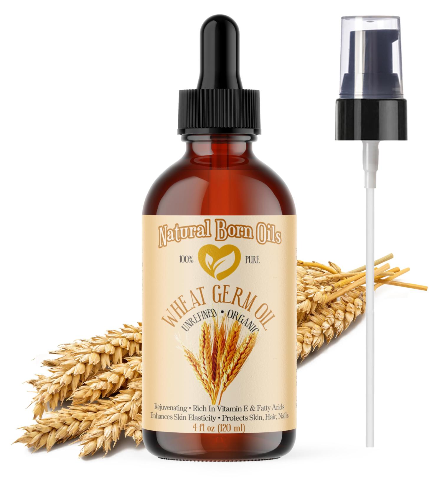 Natural Born Oils Wheat Germ Oil. 4oz. 100% Pure Natural Organic Cold-pressed Unrefined Rejuvenating Rich in Vitamin E. Moisturizer for Skin Hair - Buy Online on GoSupps.com