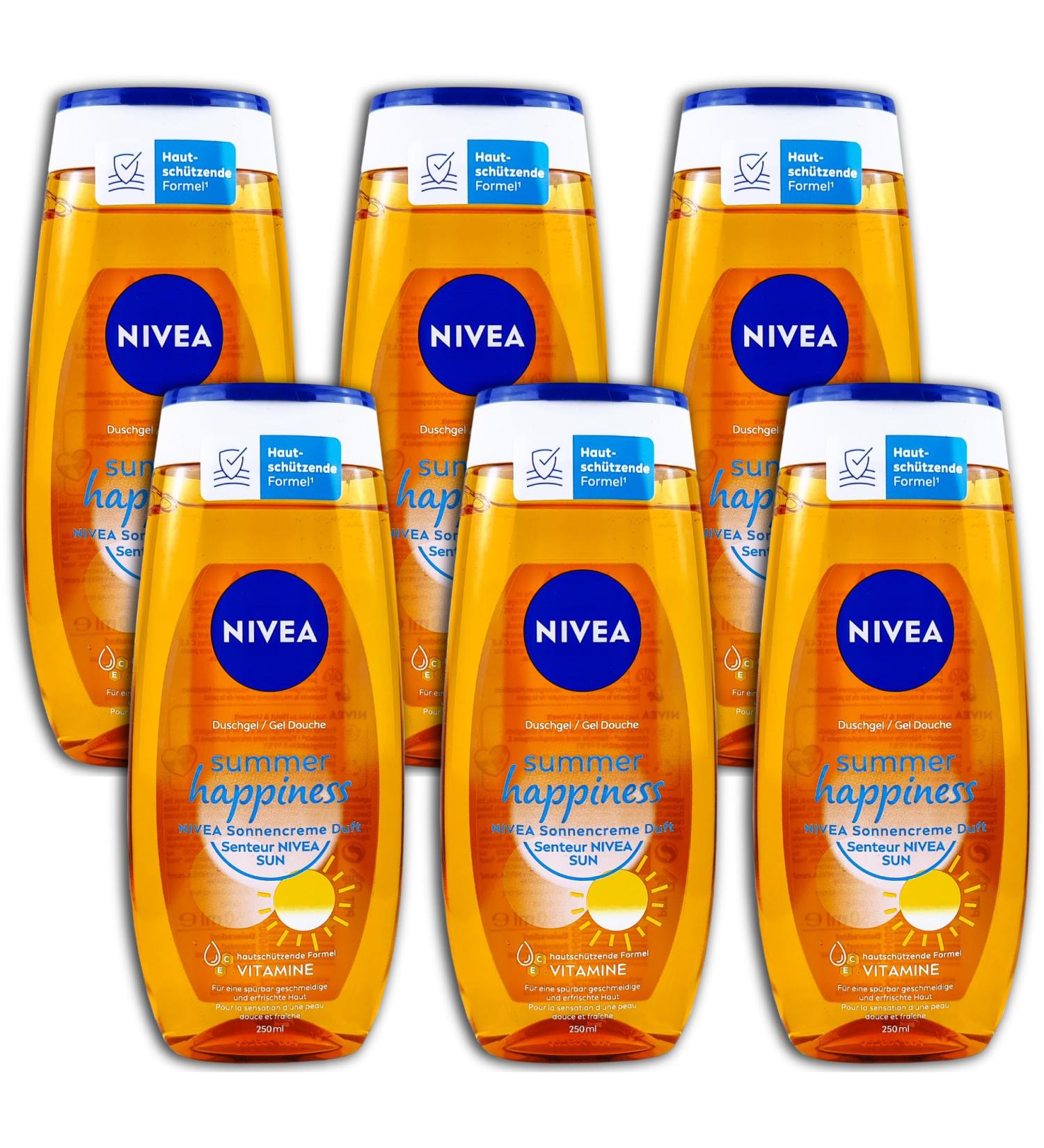 NIVEA Pack of 6 Nivea Shower Gel Summer Happiness Shower Gel Nivea Scented Sunscreen 6 x 250 ml