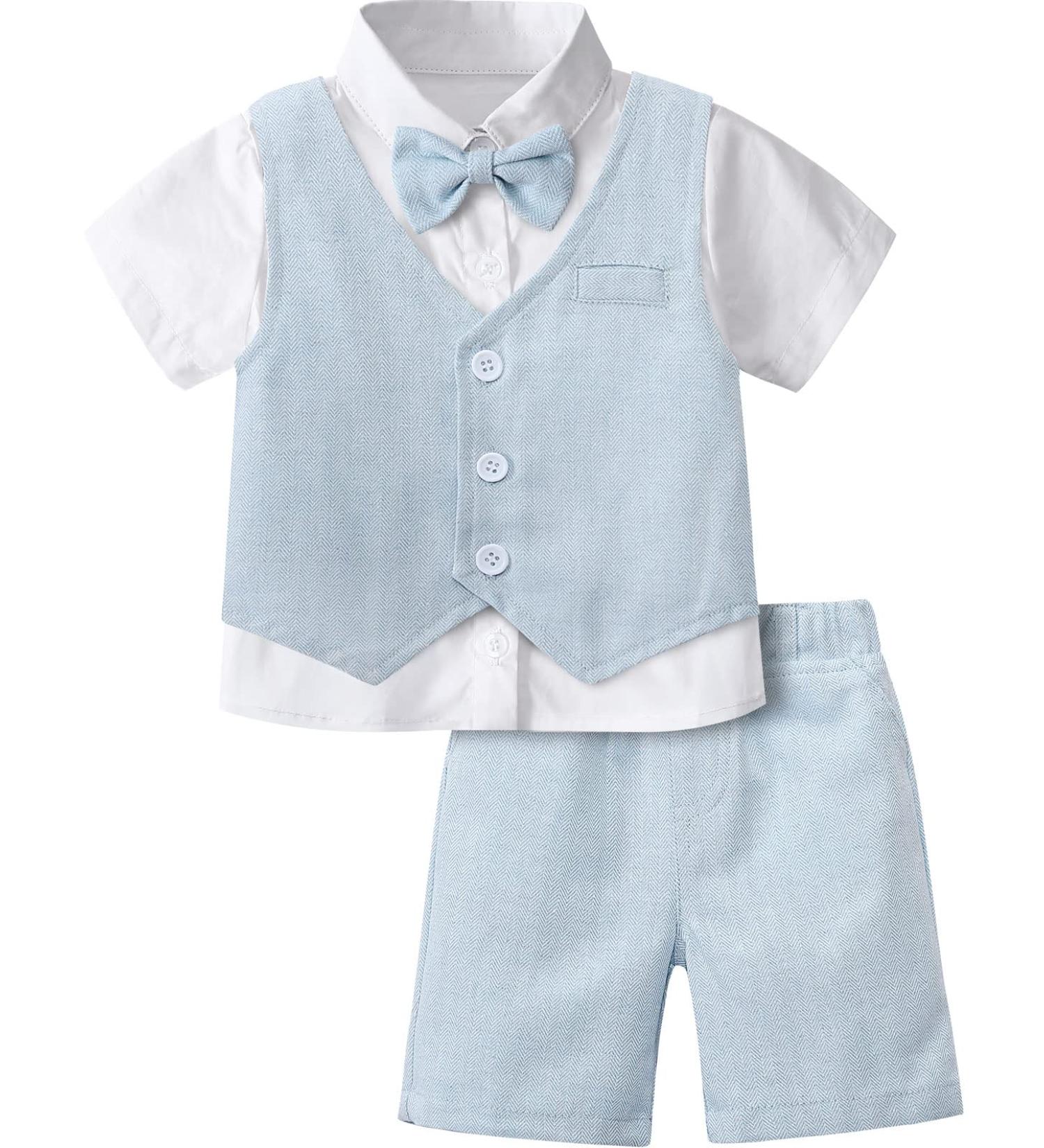 Mint Green Baby Boy 3pcs Gentleman Suit Herringbone Wedding Christening Outfit 3-4 Years Light Blue - Buy Online on GoSupps.com