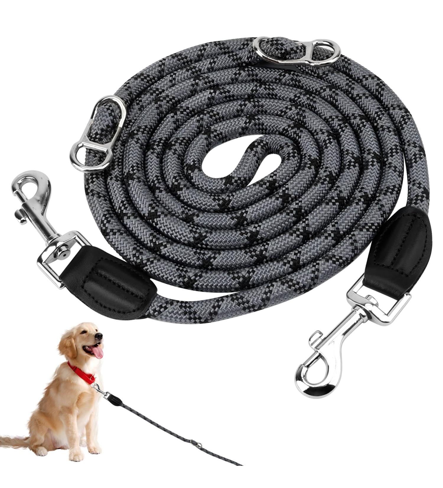 Adjustable Double Dog Leash with 2 Carabiners | 2.6m Reflective Multifunctional Leash for Large & Medium Dogs - Buy Online on GoSupps.com