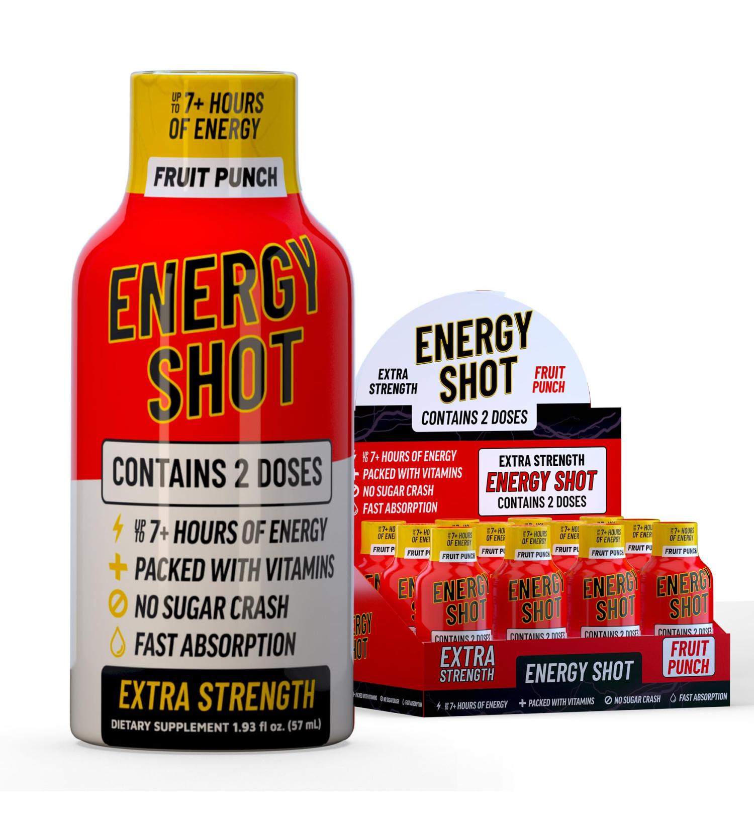 Fruit Punch Extra Strength Energy Shot 8 pk 260mg Natural Caffeine B12 B6 Energy & Focus Support 2 Servings Sugar Free Zero Calorie Green Tea B-Vitamins Electrolytes Vegan 1.93 fl oz - Buy Online on GoSupps.com