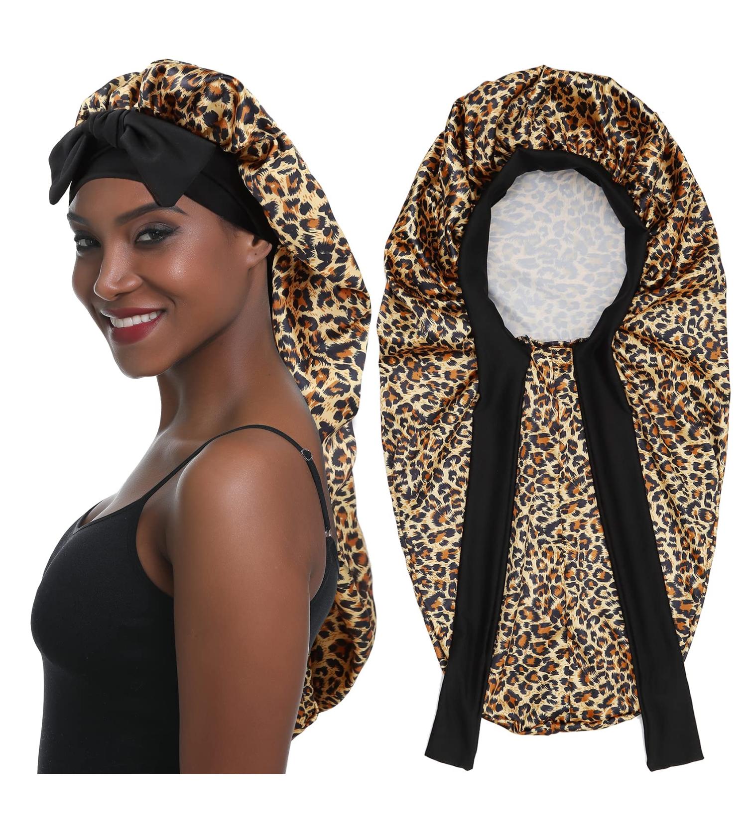 Buy Sengterm Long Satin Hair Hood - Silky Adjustable Sleeping Cap for Women | Extra Big Leopard Satin Hat for Long Curls | Best Quality & International Shipping - Buy Online on GoSupps.com