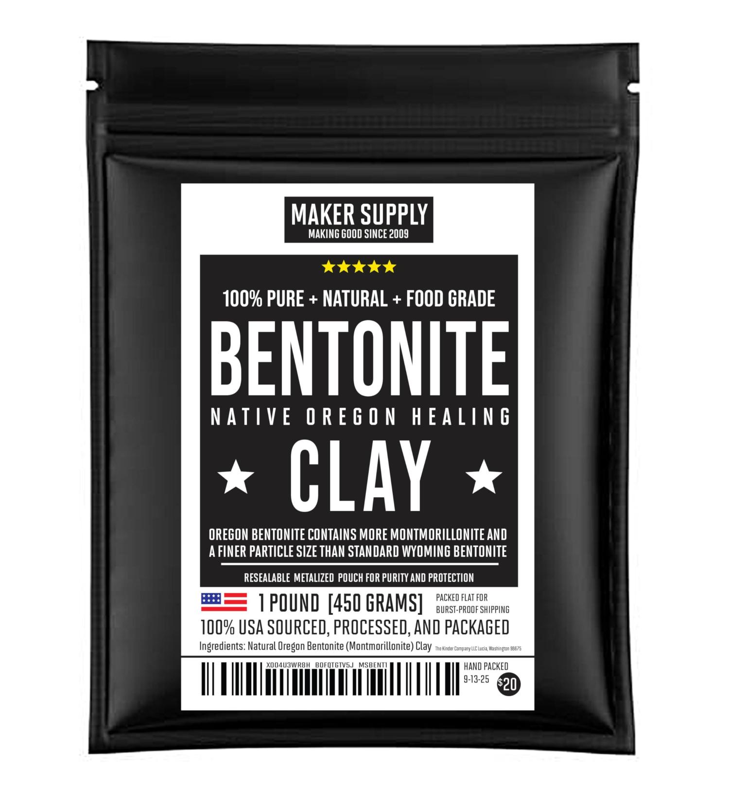 Maker Supply Bentonite Clay Food Grade 1 Lb Powder Natural Heavy Metal Detox & Pore Cleansing | Indian Healing | DIY Hair & Facial Mask Treatment for Oily Skin | Toothpaste Deo Bath & Foot Soak