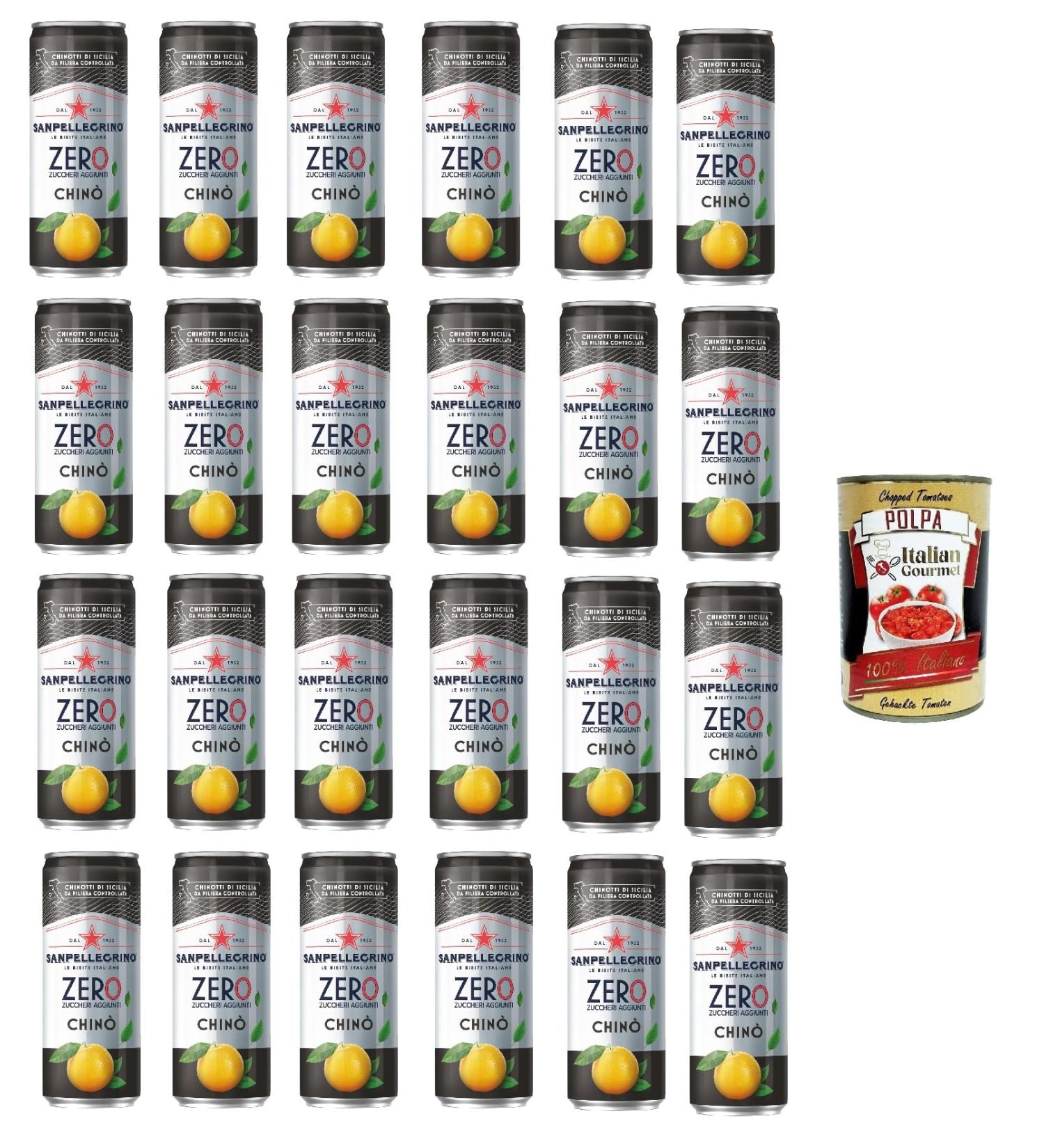  Italian Gourmet E.R. San Pellegrino Chinotto Zero Sugar Free Canisters 33 cl Orange Lemonade with No Added Sugar + Italian Gourmet Polpa 400 g Set of 24 - Buy Online on GoSupps.com
