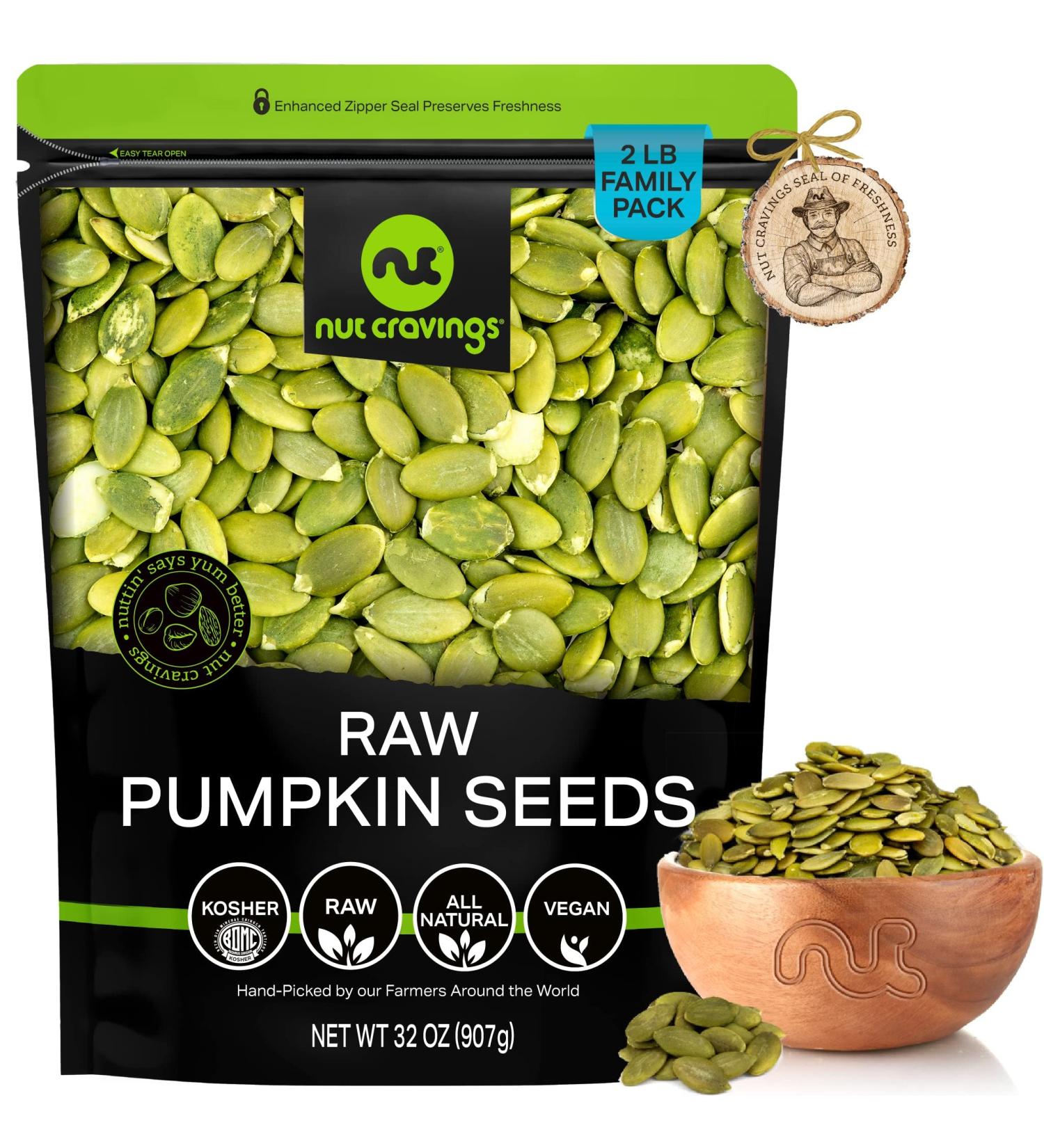 Raw Pumpkin Seeds Pepitas 32oz - Unsalted Superior to Organic - Fresh Bulk Nuts in Resealable Bag - Healthy Snack - Vegan Keto Friendly - 2lb Pack - Buy Online on GoSupps.com