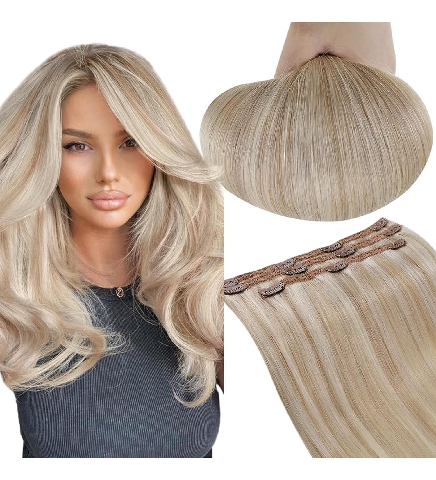 Runature 40cm Ash Blonde Clip In Remy Hair Extensions - 3Pcs Real Hair 50g Color #18AP60 - Buy Online on GoSupps.com