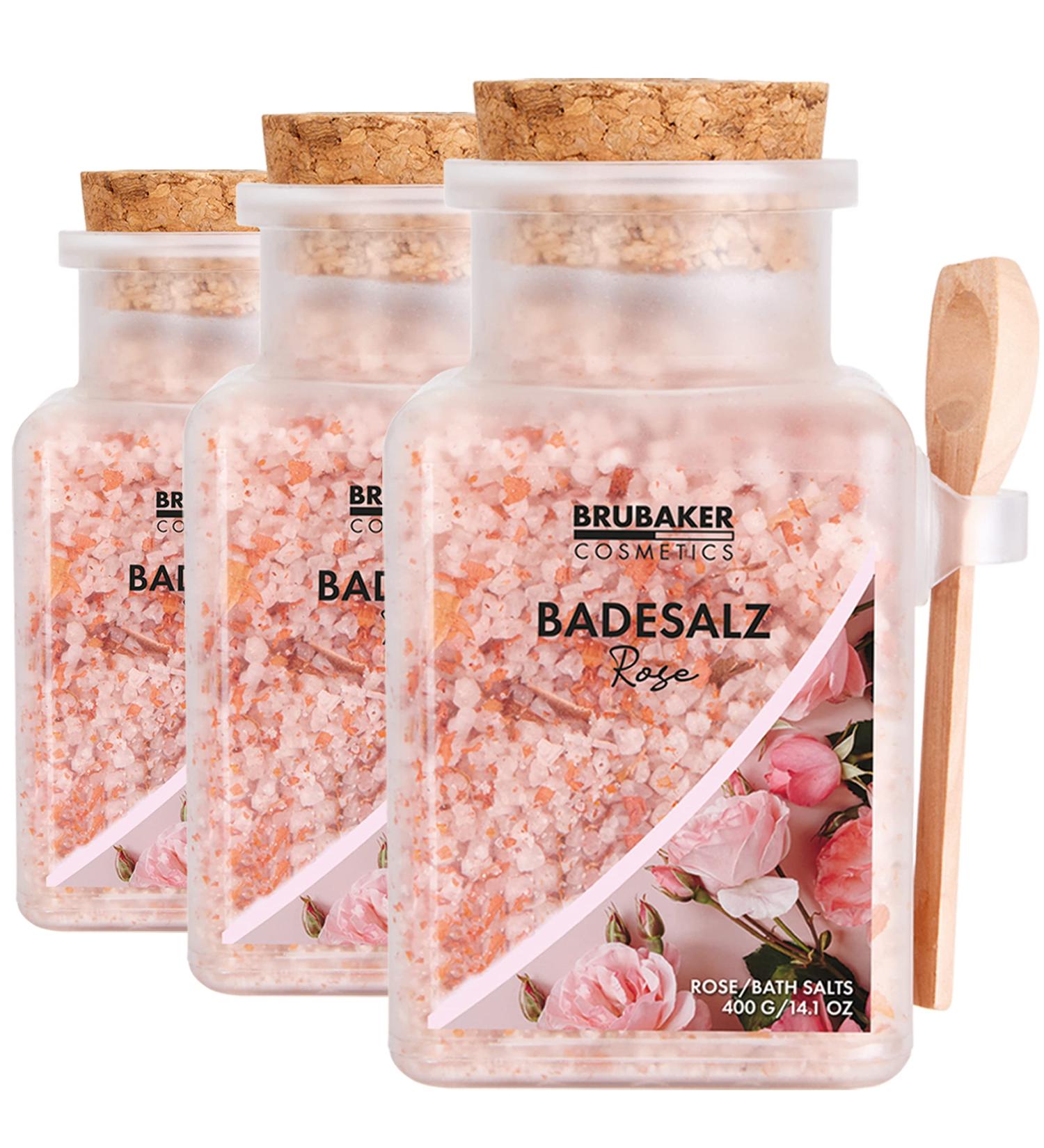 Brubaker Swimming Salt 3x400g - Rose Fragrance Bathing Additive with Flowers & Natural Extracts for Wellness & Relaxation - Includes Wooden Measuring Spoon - Buy Online on GoSupps.com