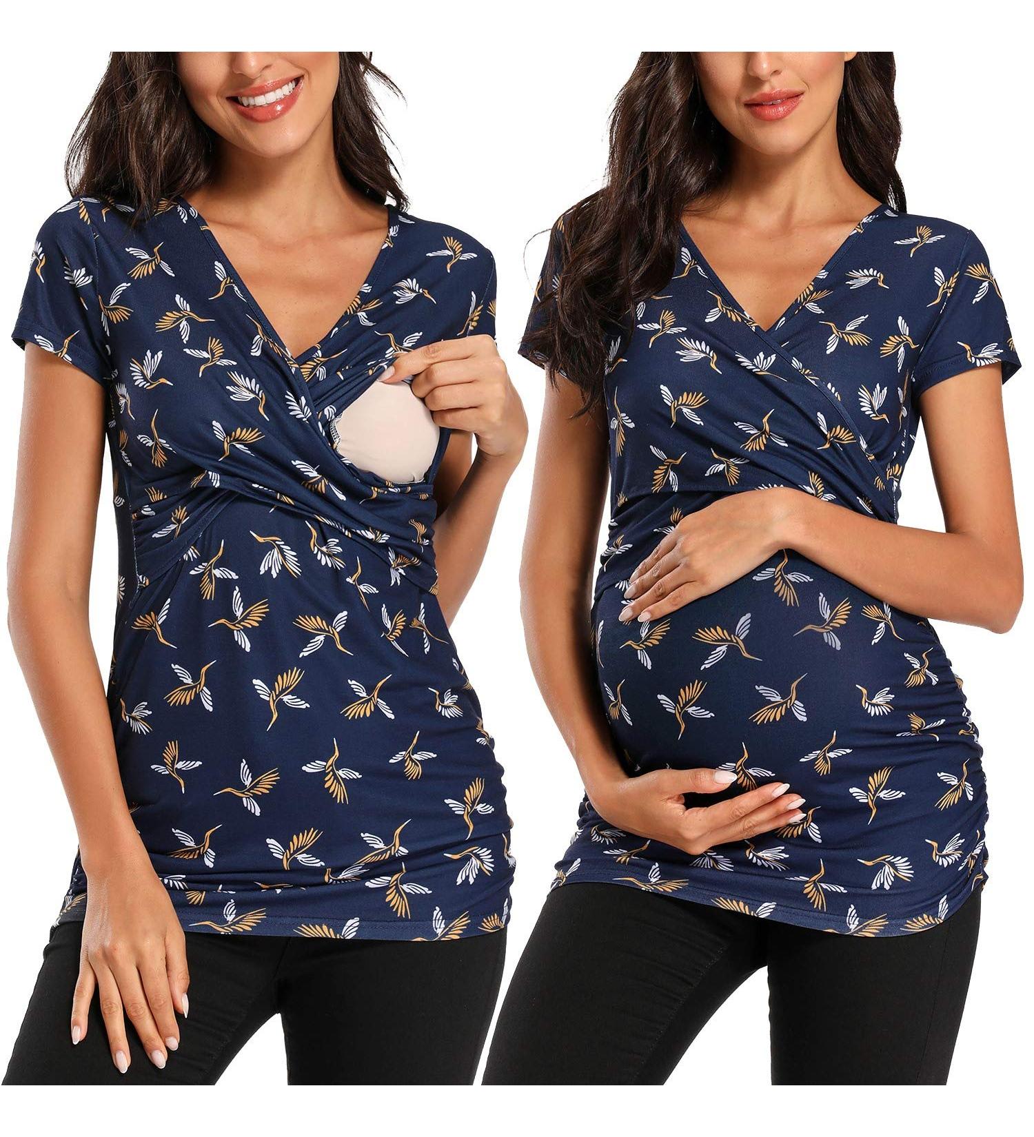 Love2Mi Maternity Nursing Shirt XL - Short Sleeve V-Neck Breastfeeding T-Shirt in Flower 95 Print - Buy Online on GoSupps.com