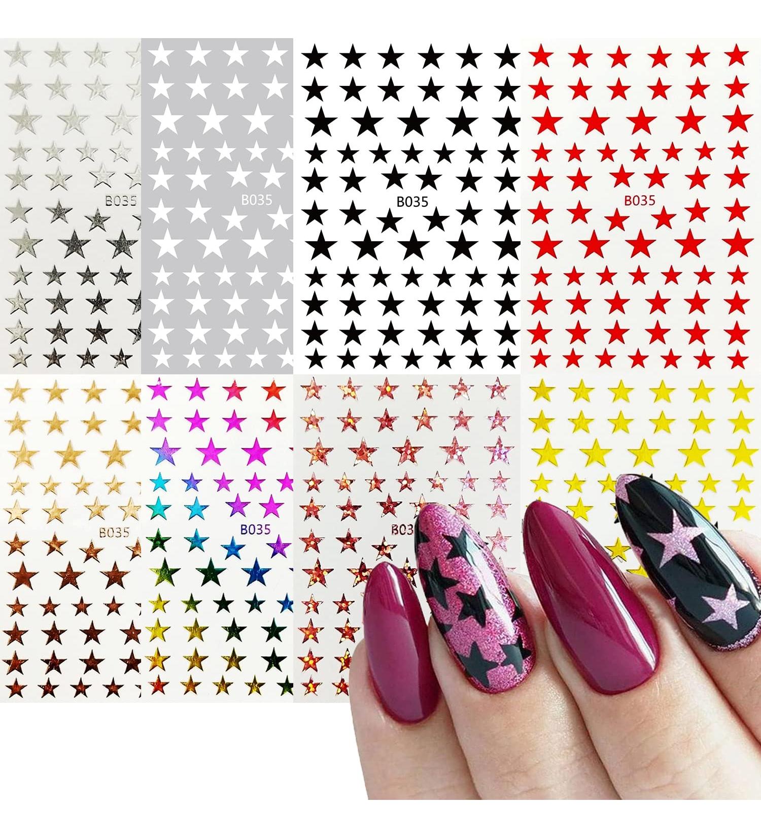 Colorful Stars 3D Nail Art Stickers - Self-Adhesive Glitter Decals for Manicure DIY - Buy Online on GoSupps.com