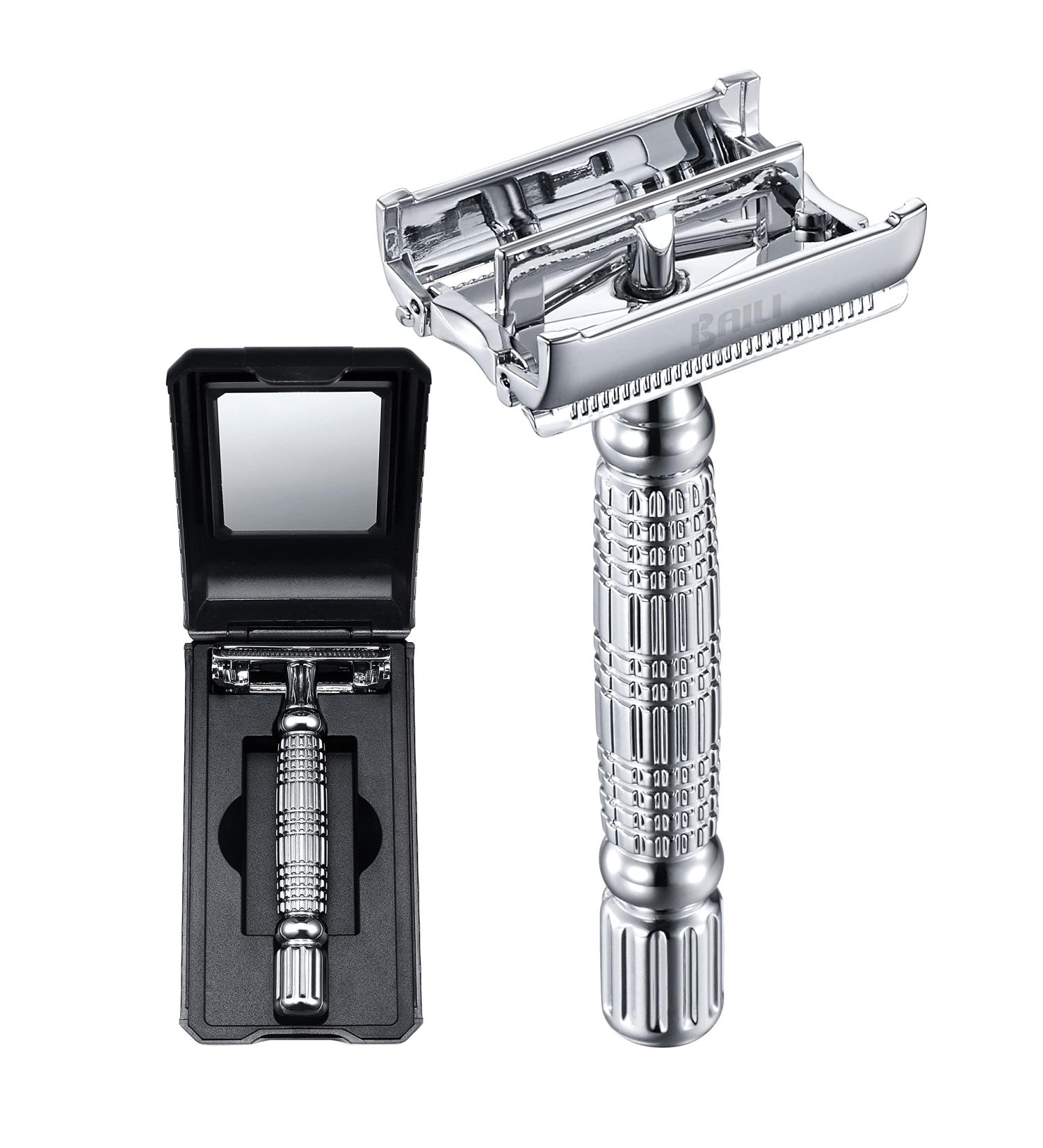Baili Butterfly Double Razor - Stainless Steel Wet Shaving for Men & Women - Travel Case Included - BD179 Silver - Buy Online on GoSupps.com