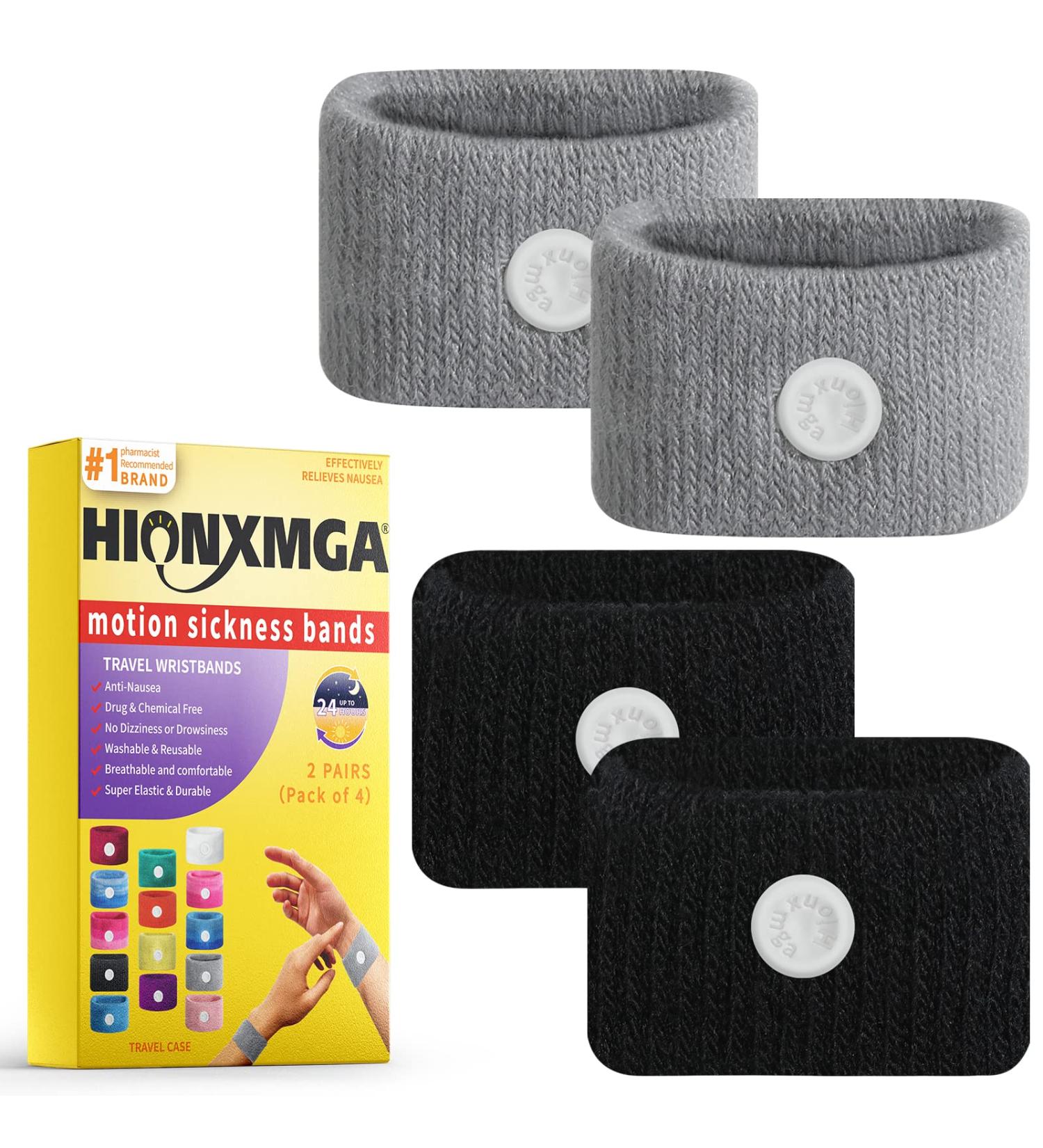 Motion Sickness Bands/Acupressure Nausea Wristband - Natural Relief for Morning Sickness, Dizziness, Anxiety - 2 Pair Black+Grey - Ideal for Car, Sea, Flying Travel - Buy Online on GoSupps.com
