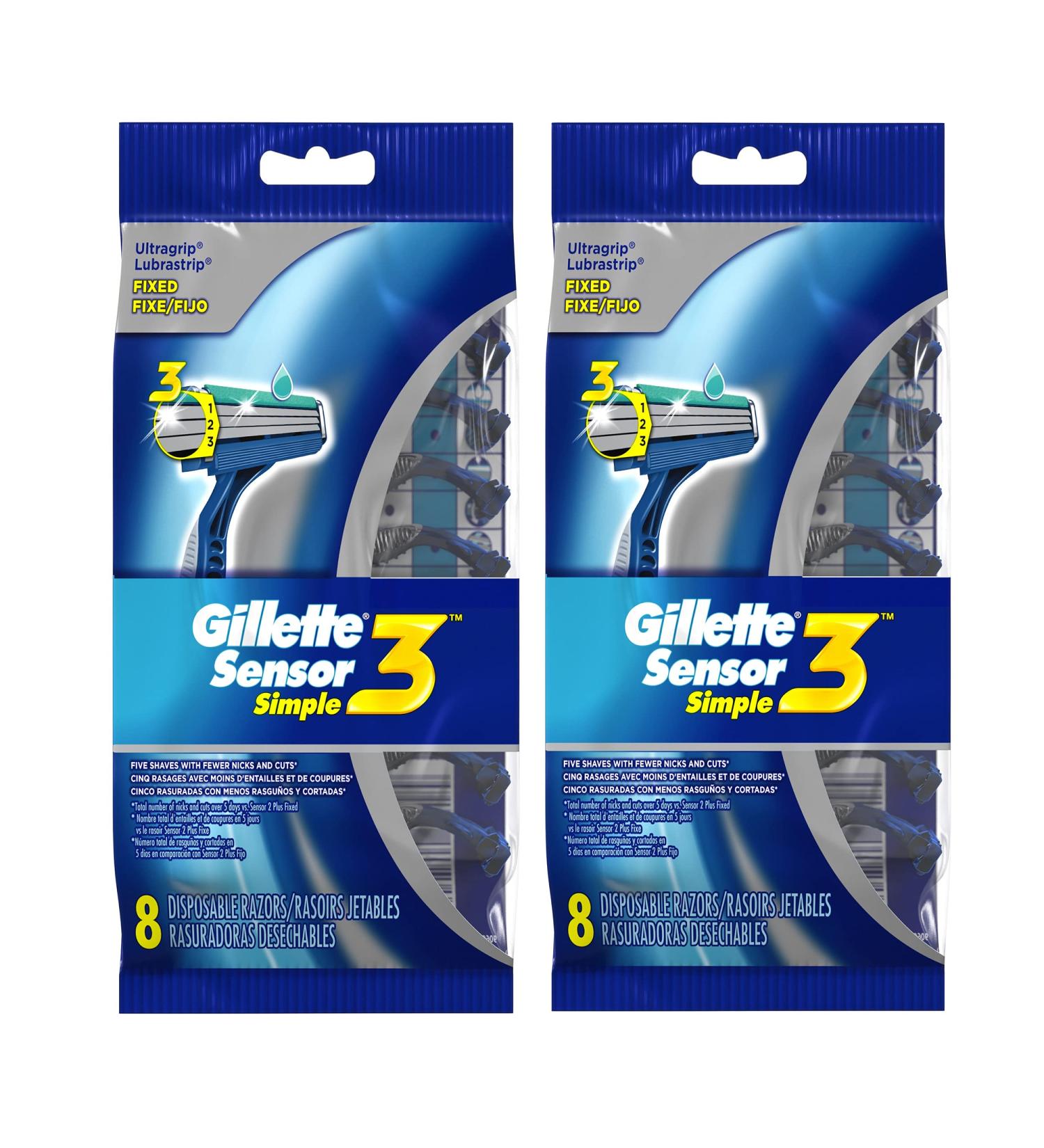 Gillette Sensor3 Simple Men's Disposable Razors - 16 Count - Buy Online on GoSupps.com