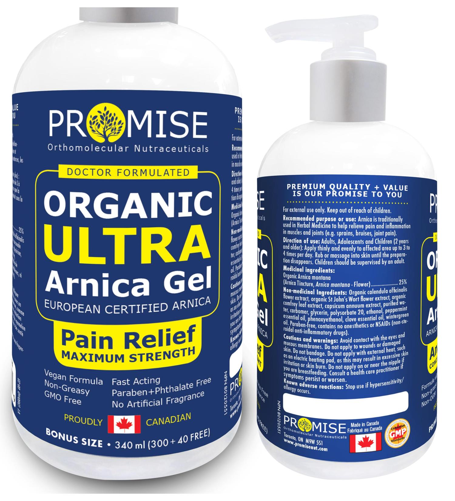 Promise Organic Ultra Arnica Lotion Pain Relief Maximum Strength European Certified Arnica Made in Canada (340ml) - Buy Online on GoSupps.com