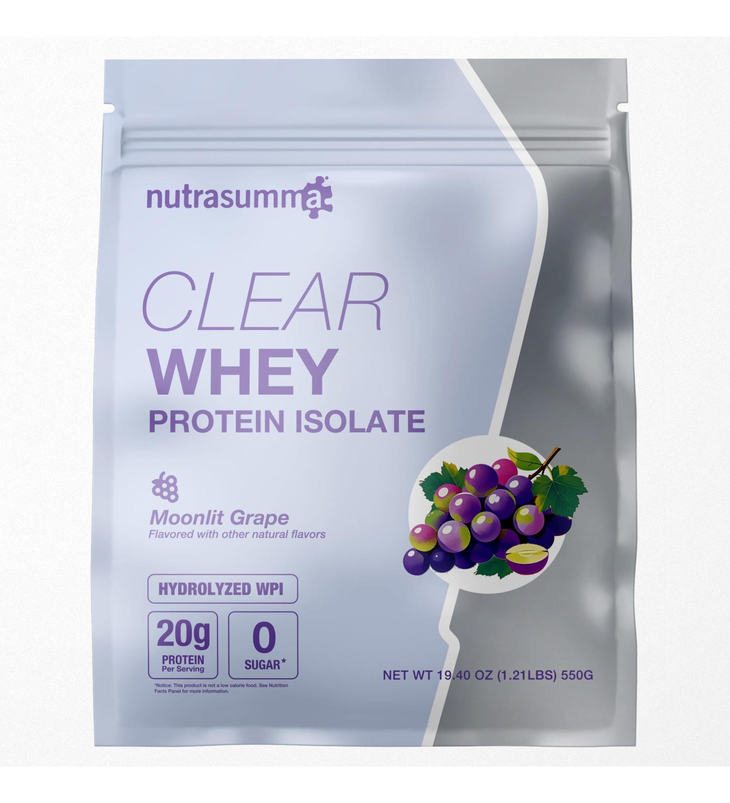 Nutrasumma Clear Whey Protein Isolate Powder 20g Protein Sugar Free Fat Free Lactose Free Moonlit Grape Flavor 1.21 lb 22 Servings - Buy Online on GoSupps.com