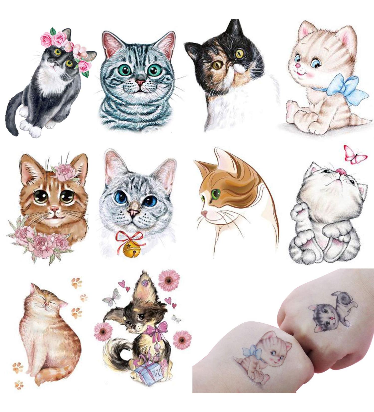 JANSONG 10 Small Sheets Cute Cat Cartoon Kids Temporary Tattoos - Waterproof Body Art for Boys and Girls | Perfect Goody Bag Fillers - Buy Online on GoSupps.com