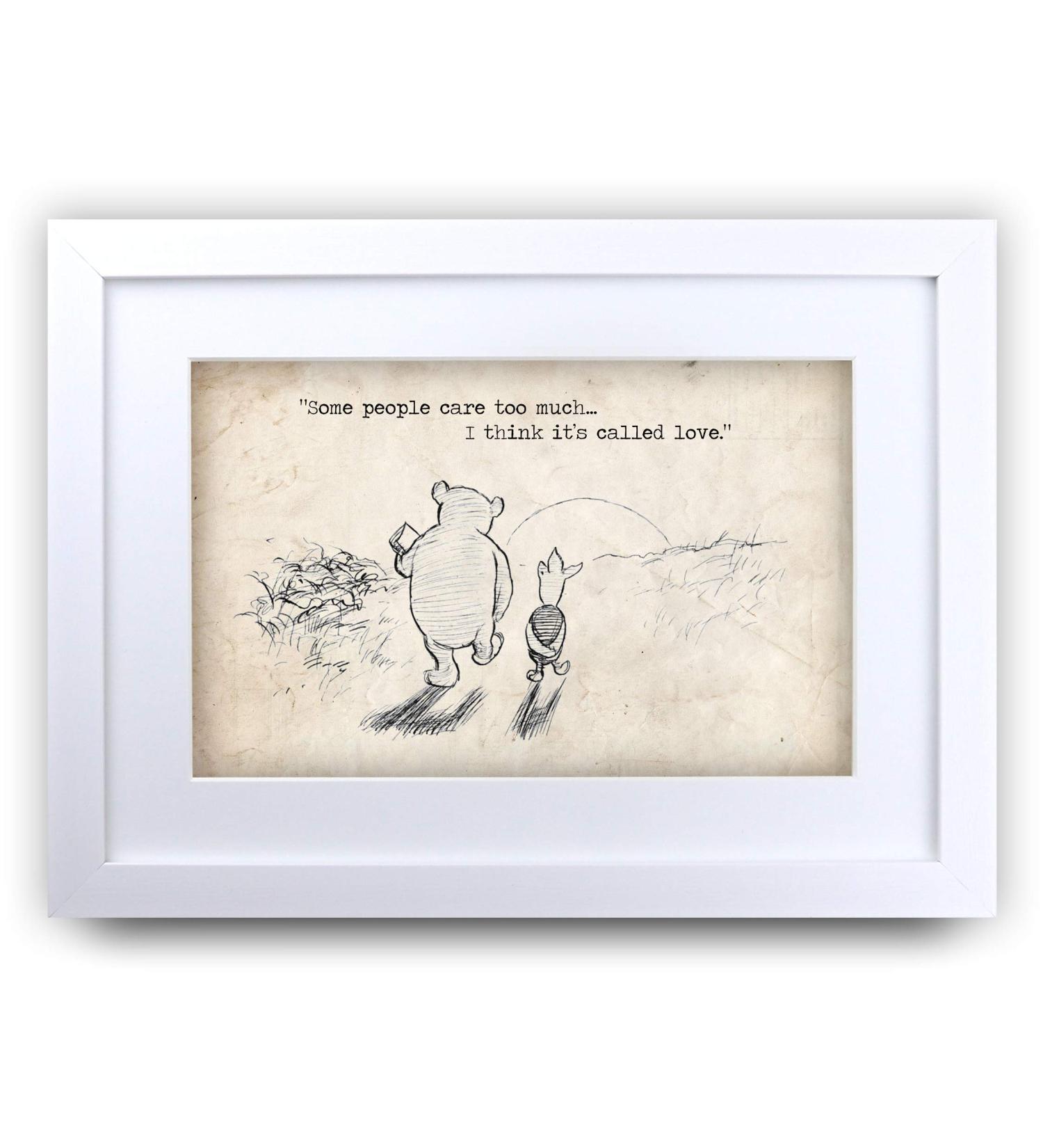 HWC Trading Winnie the Pooh Care to Much A3 Framed Printed Quote Nursery Print Baby Shower Room Gifts New Born Bedroom Gift Print Photo Picture Display Care too Much
