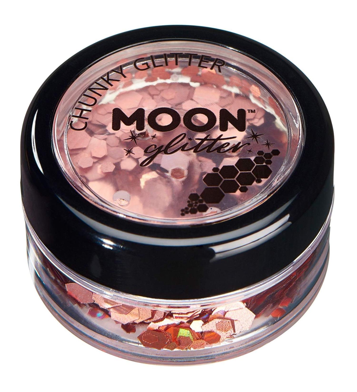 Rose Gold Chunky Holographic Glitter by Moon Glitter - Cosmetic Festival Makeup for Face, Body, Nails, Hair & Lips - 3g - Buy Online on GoSupps.com