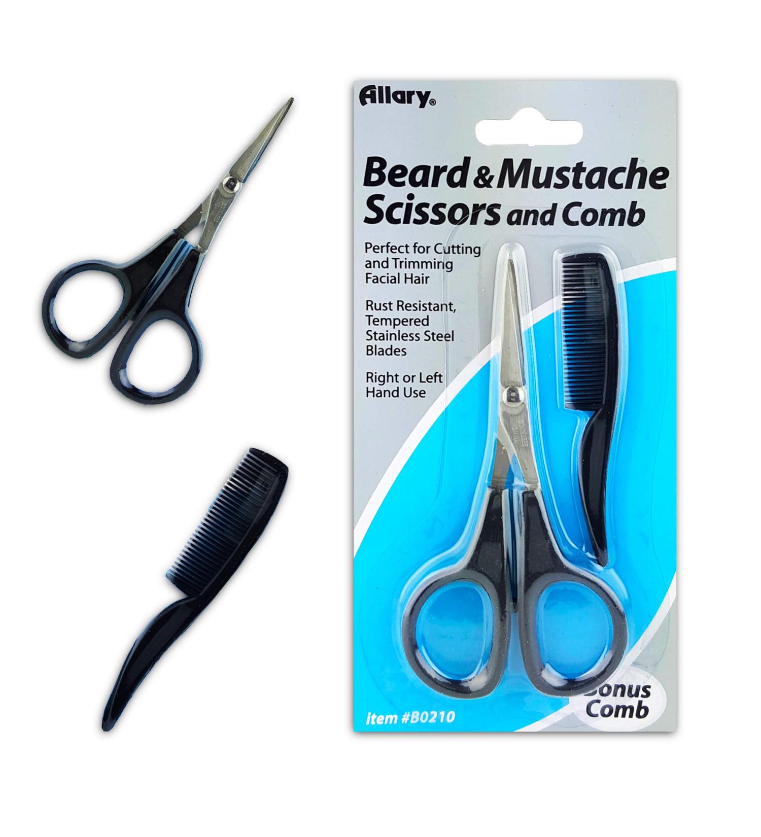 Men's Beard & Mustache Scissors and Mini Comb Trimming Kit ~ Facial Hair Scissors and Comb (Mens Grooming Kit)