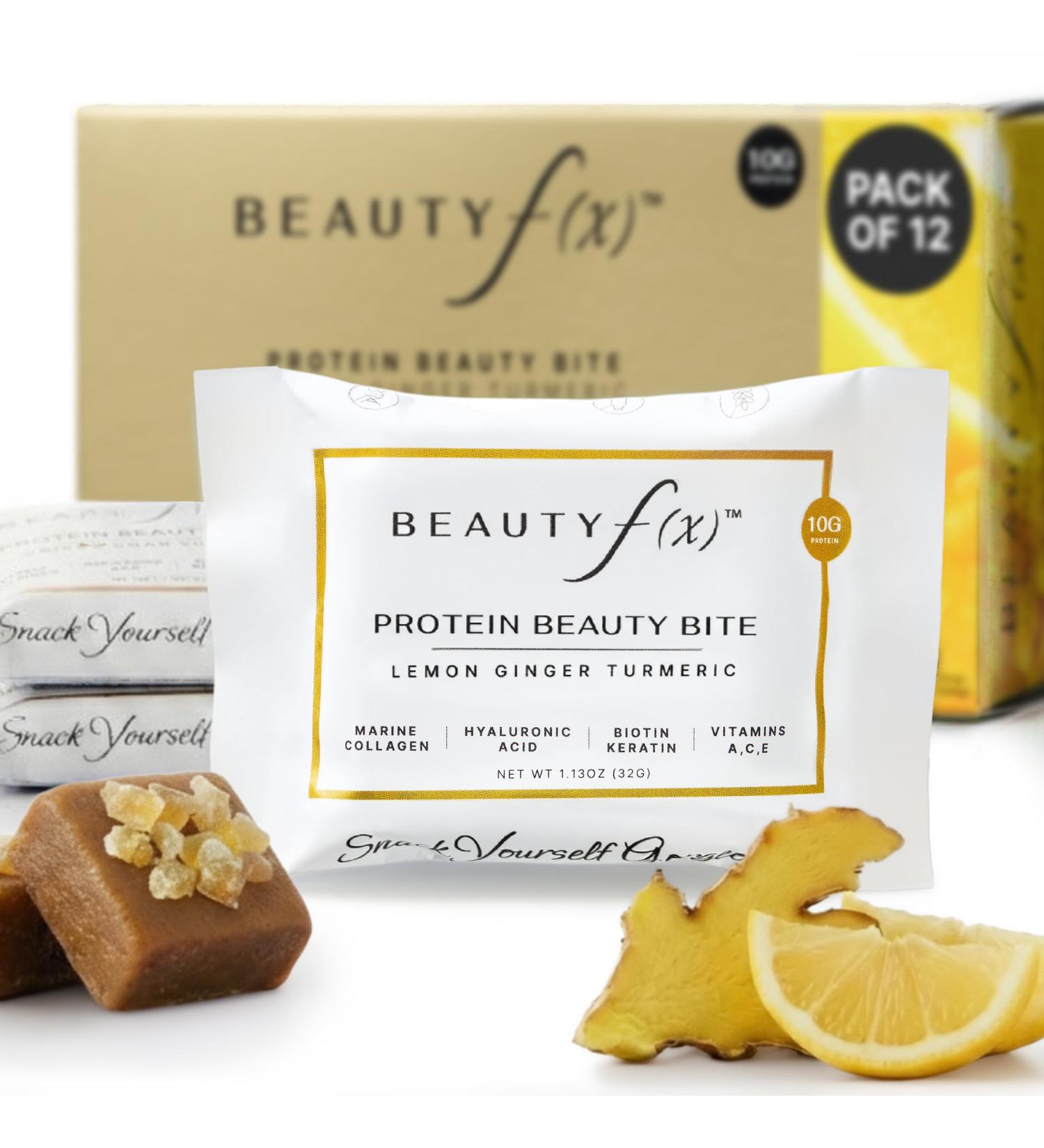Beauty f(x) Protein Beauty Bites Collagen Bars Lemon Ginger Turmeric Collagen Protein Bars for Women 10g Protein, 110 Calories, No Added Sugar Supports Skin, Hair, and Nails - Buy Online on GoSupps.com