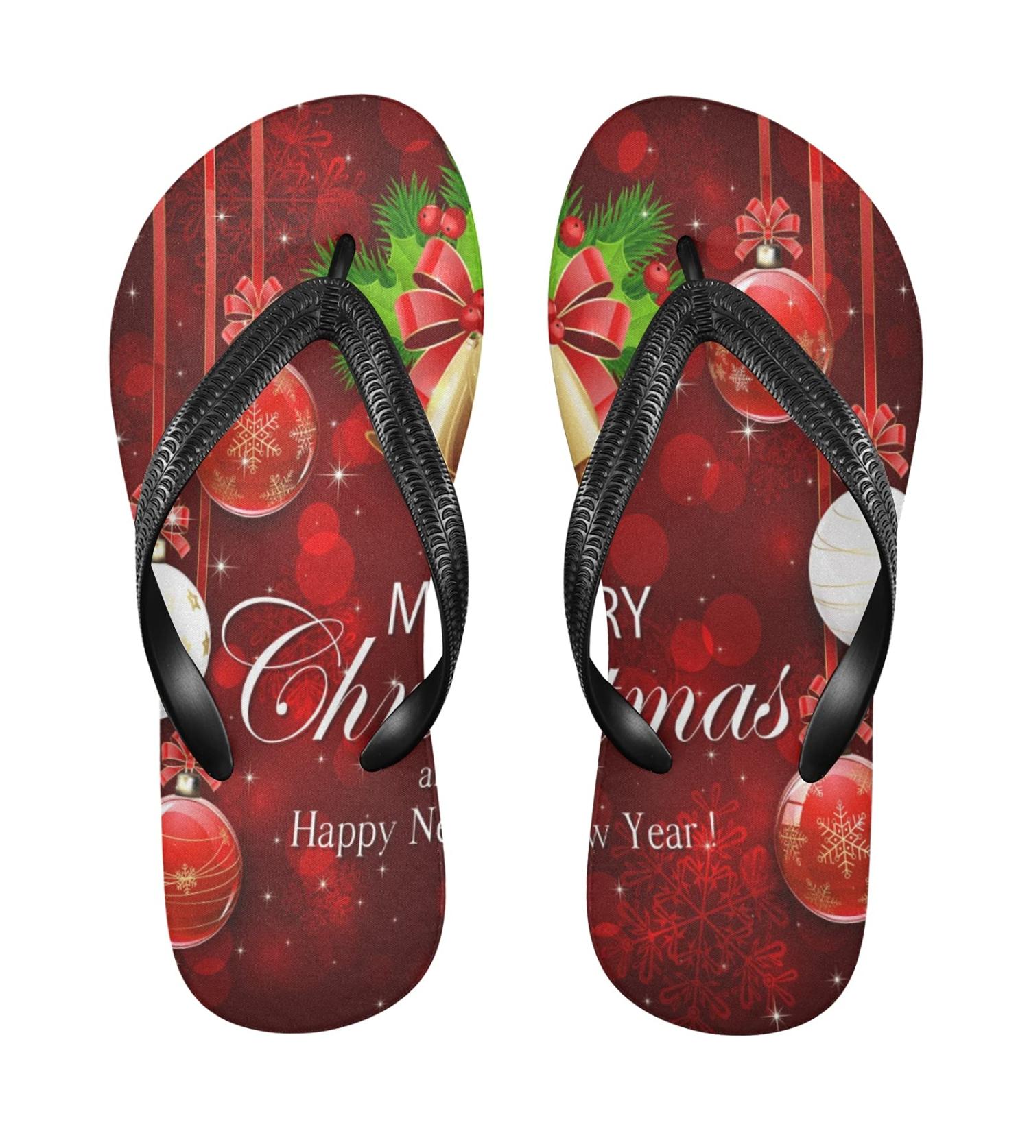 Mnsruu Red Snowflakes Christmas Flip Flops | Cozy Sandals for Home Spa Travel - Men & Women - Buy Online on GoSupps.com