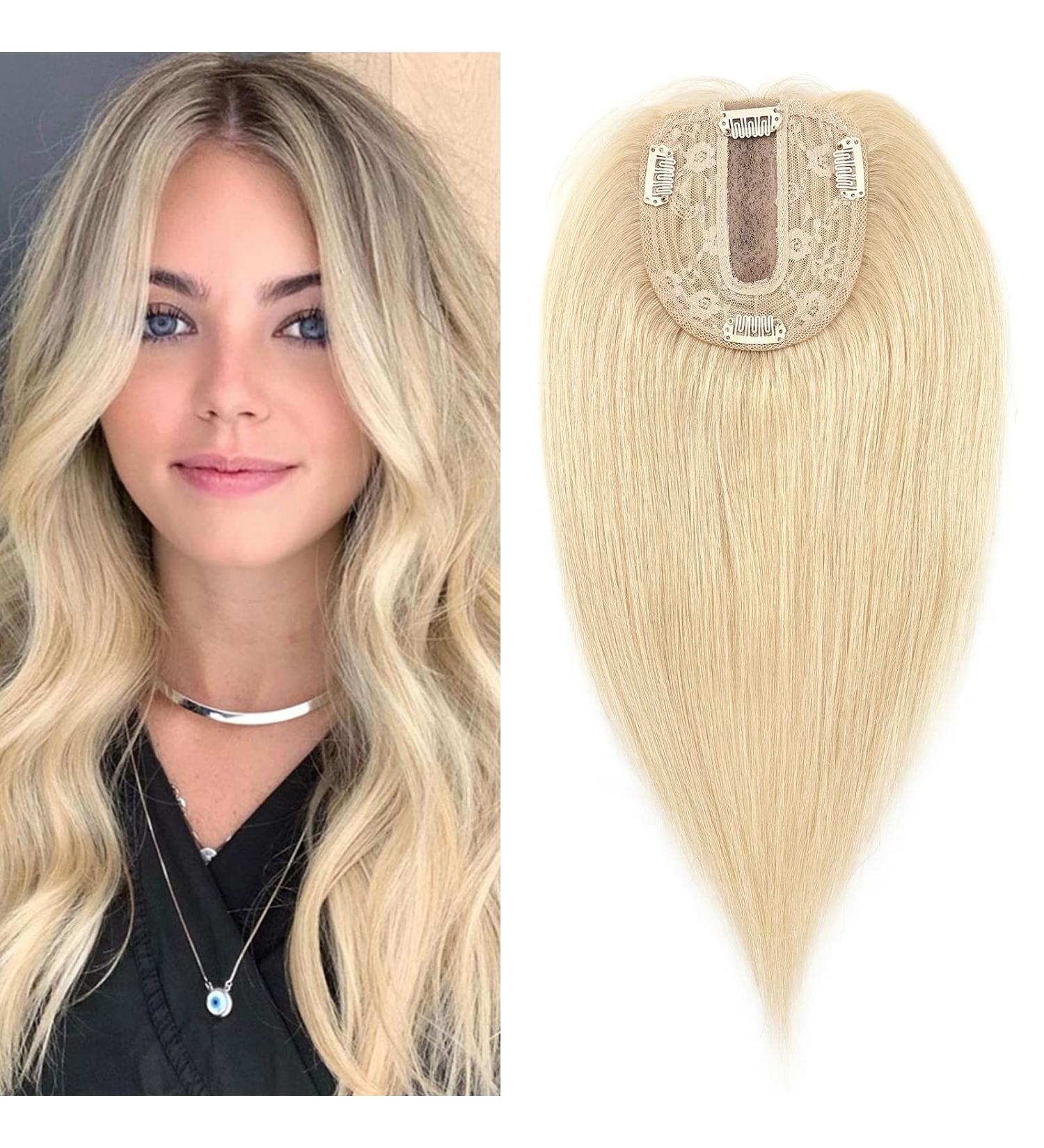 6" SEGO Hair Toppers for Thinning Hair Women Real Remy Human Hair 2.5 * 9cm CENTRAL SILK BASE One Piece Clip in Hairpieces Extension 130% Density (#613 Bleach Blonde) - Buy Online on GoSupps.com