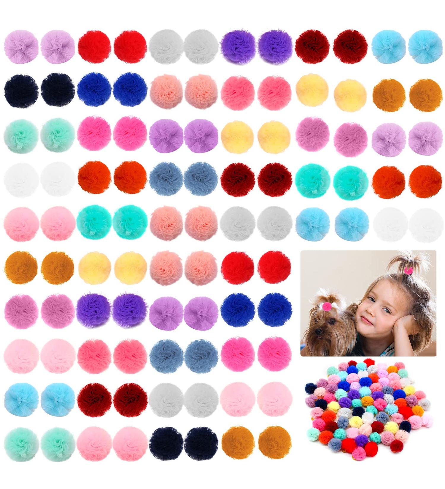 Mruq Pet 100pcs Small Dog Hair Pom Pom Bows with Rubber Bands - 0.98 inches, Yorkie Dog Grooming Accessories FL013-100PCS - Buy Online on GoSupps.com