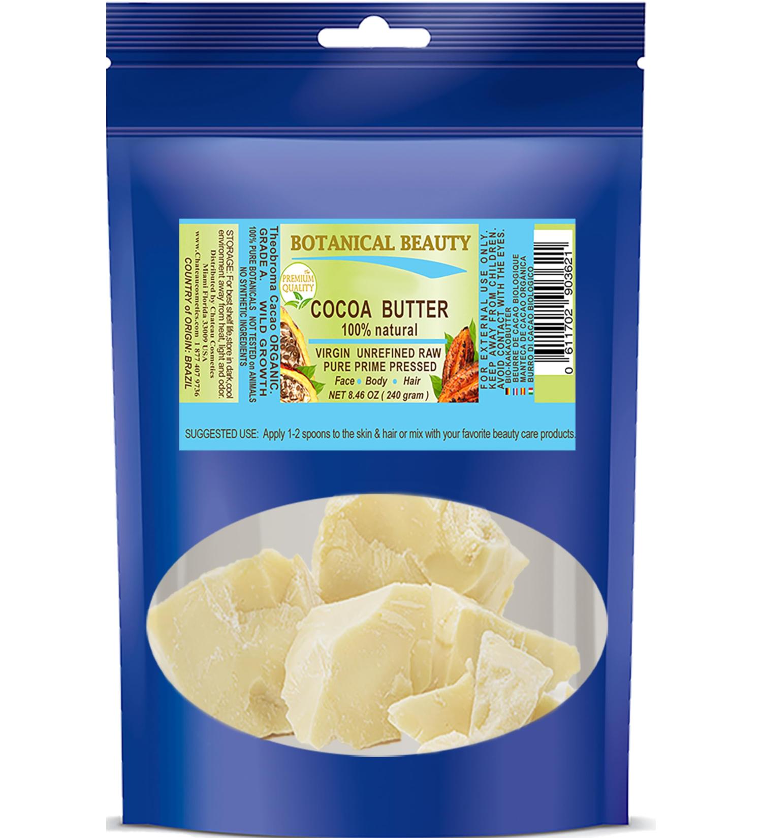 Botanical Beauty Cocoa Butter - Raw Virgin Unrefined from Brazil | 8.46 oz for Skin Hair Body & Nails - Buy Online on GoSupps.com