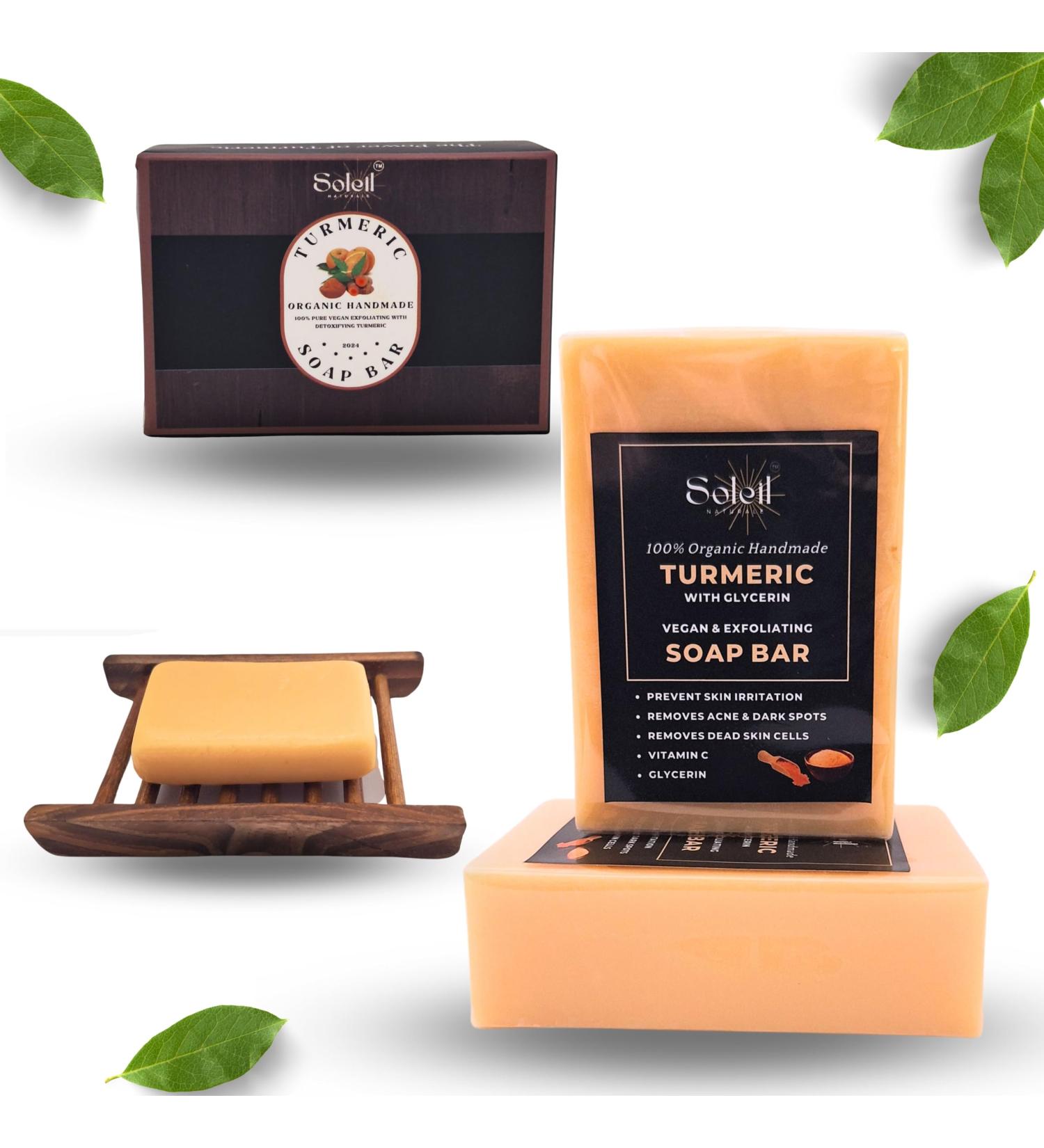 Organic Turmeric Soap Bar Pack of 2 with Bamboo Dish | Vitamin C Palm & Olive Oil | Perfect Gift for Birthdays Housewarmings & Weddings - Buy Online on GoSupps.com