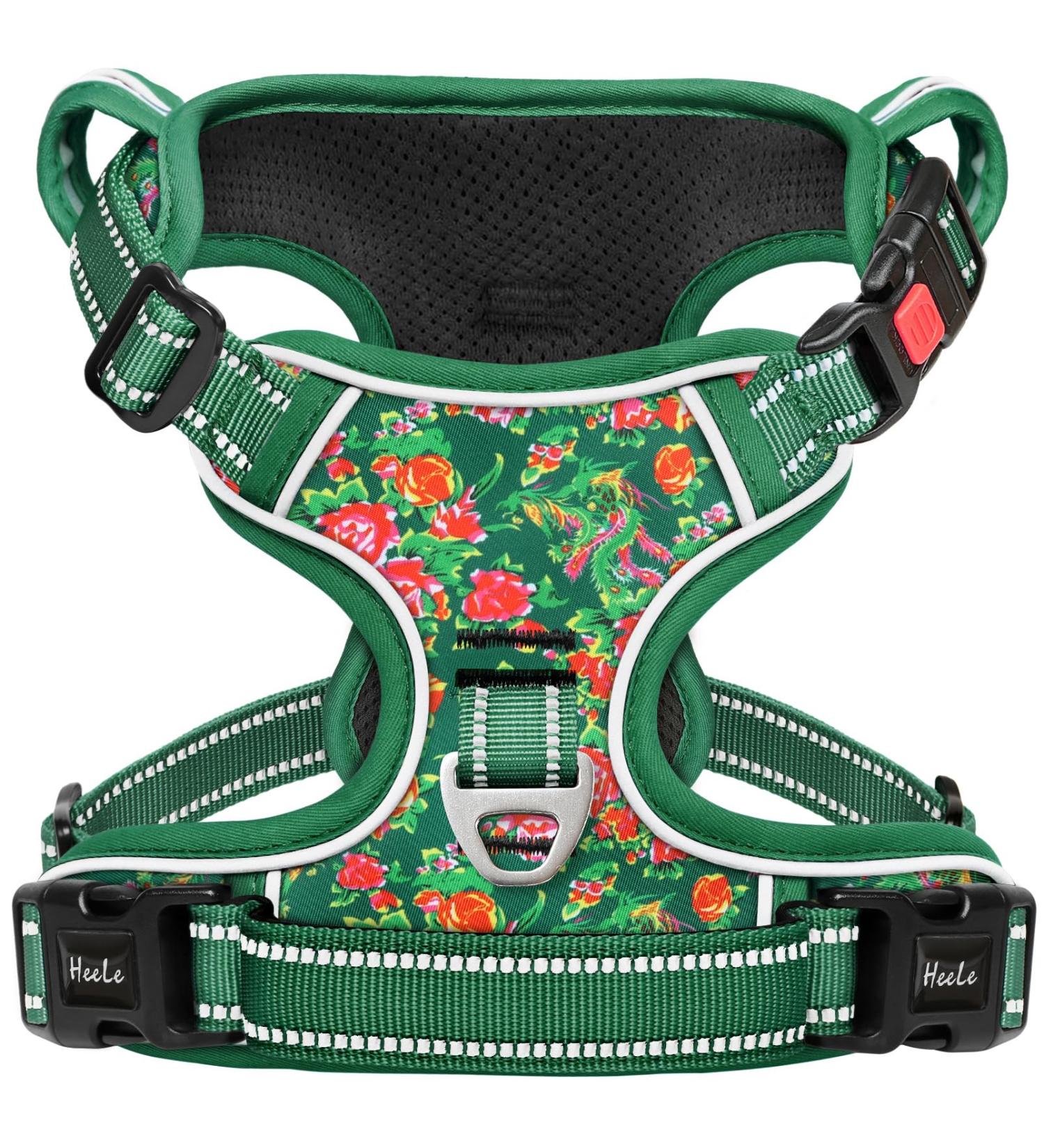 Buy Heele Floral Green Dog Harness - Adjustable & Reflective XL Running Harness with Lockable Snap for Ultimate Comfort & Safety - Buy Online on GoSupps.com