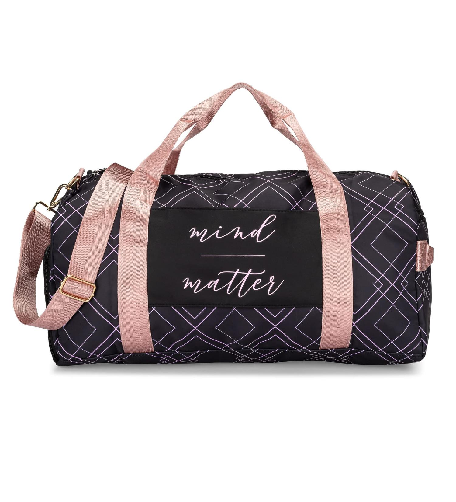 Women's Gym Bag with Shoe Compartment & Wet Pocket | Durable Lightweight Duffle Bag with Motivational Quote | Perfect for Exercise & Overnight Trips | Rose/Black Diamond Design - Buy Online on GoSupps.com
