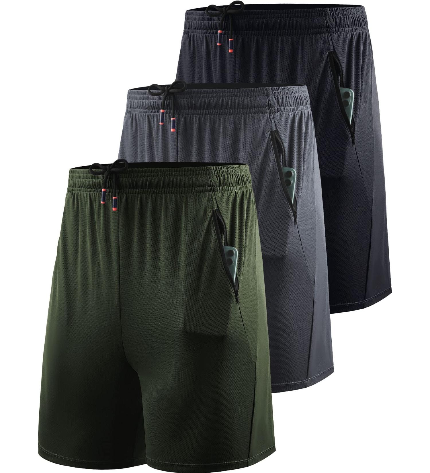 NELEUS Men's 7-Inch Workout Running Shorts with Pockets - 3 Pack (Black/Grey/Olive Green) - Size Large | Lightweight & Durable - Buy Online on GoSupps.com