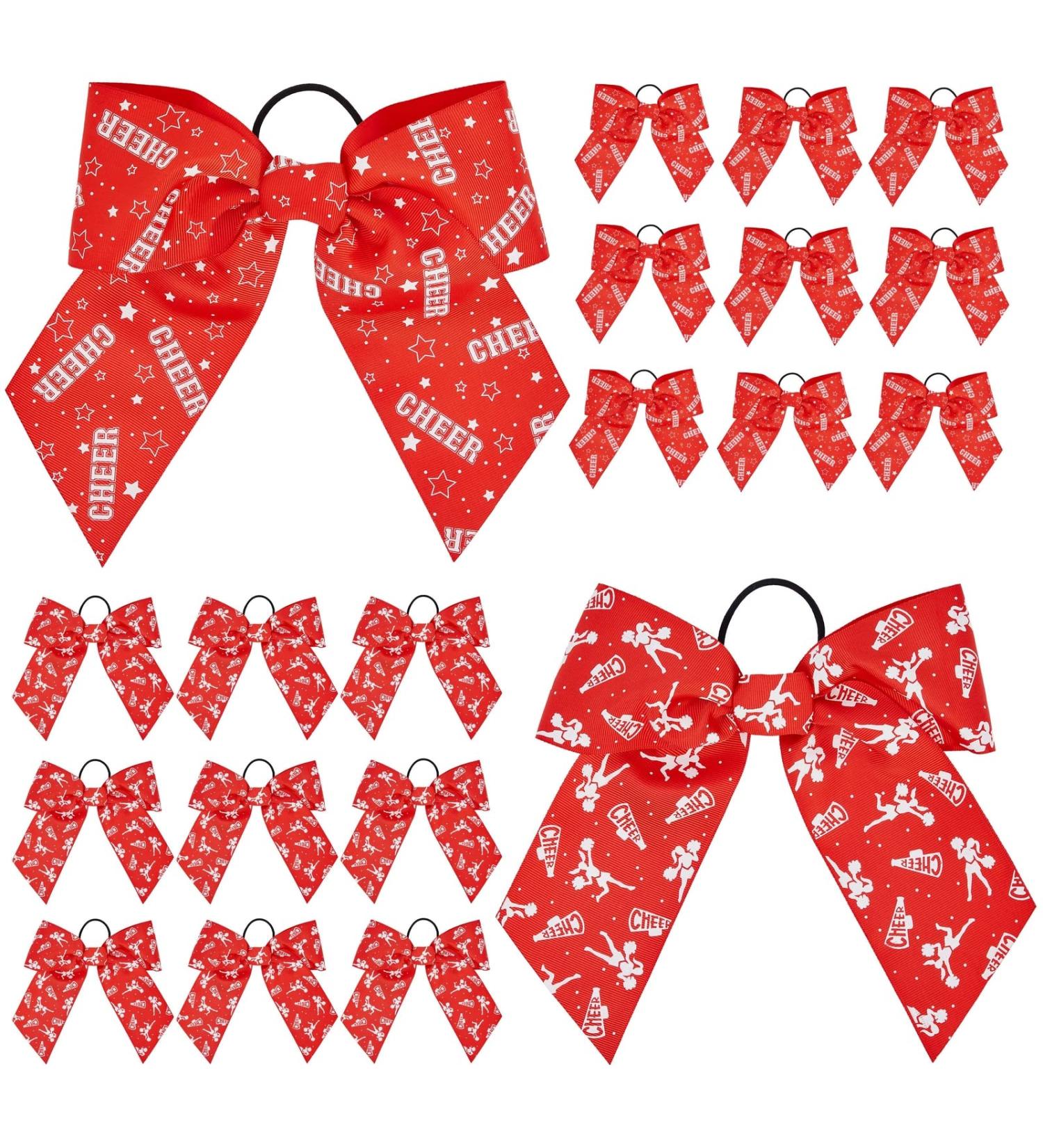 20 Pack 8 Inch Cheer Bows for Women & Girls - Elastic Ponytail Holders for Softball, Volleyball, Gymnastics - Large Bulk Polyester Hair Ribbons - 2 Designs Red & White - Buy Online on GoSupps.com