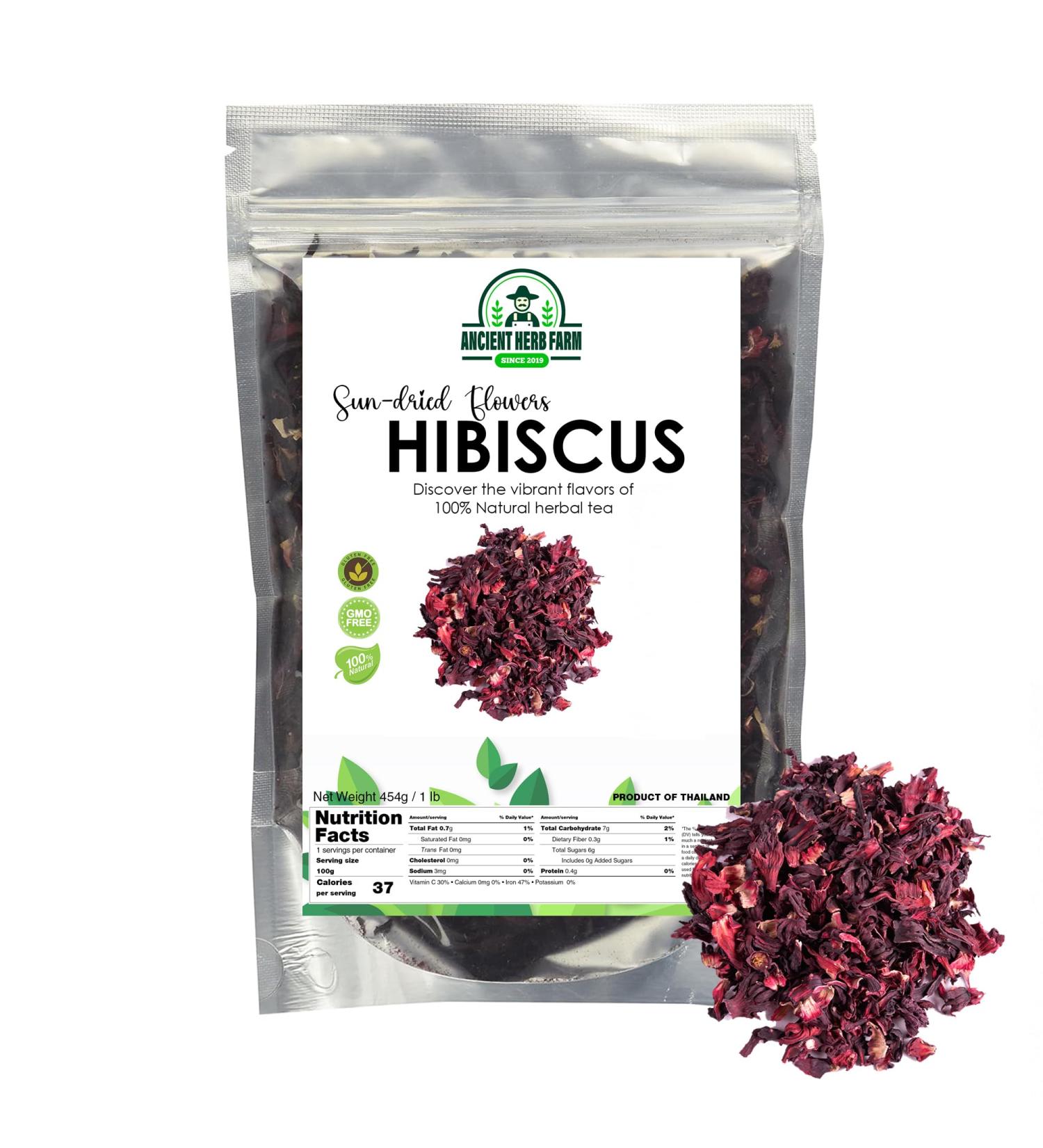 (454 grams // 1 lb) Dried Hibiscus Flowers for Tea and Drink - 100% Raw Loose Leaf Hibiscus Tea Herbal Tea Natural Whole Flowers Cut & Sifted Herb - by ANCIENT HERB