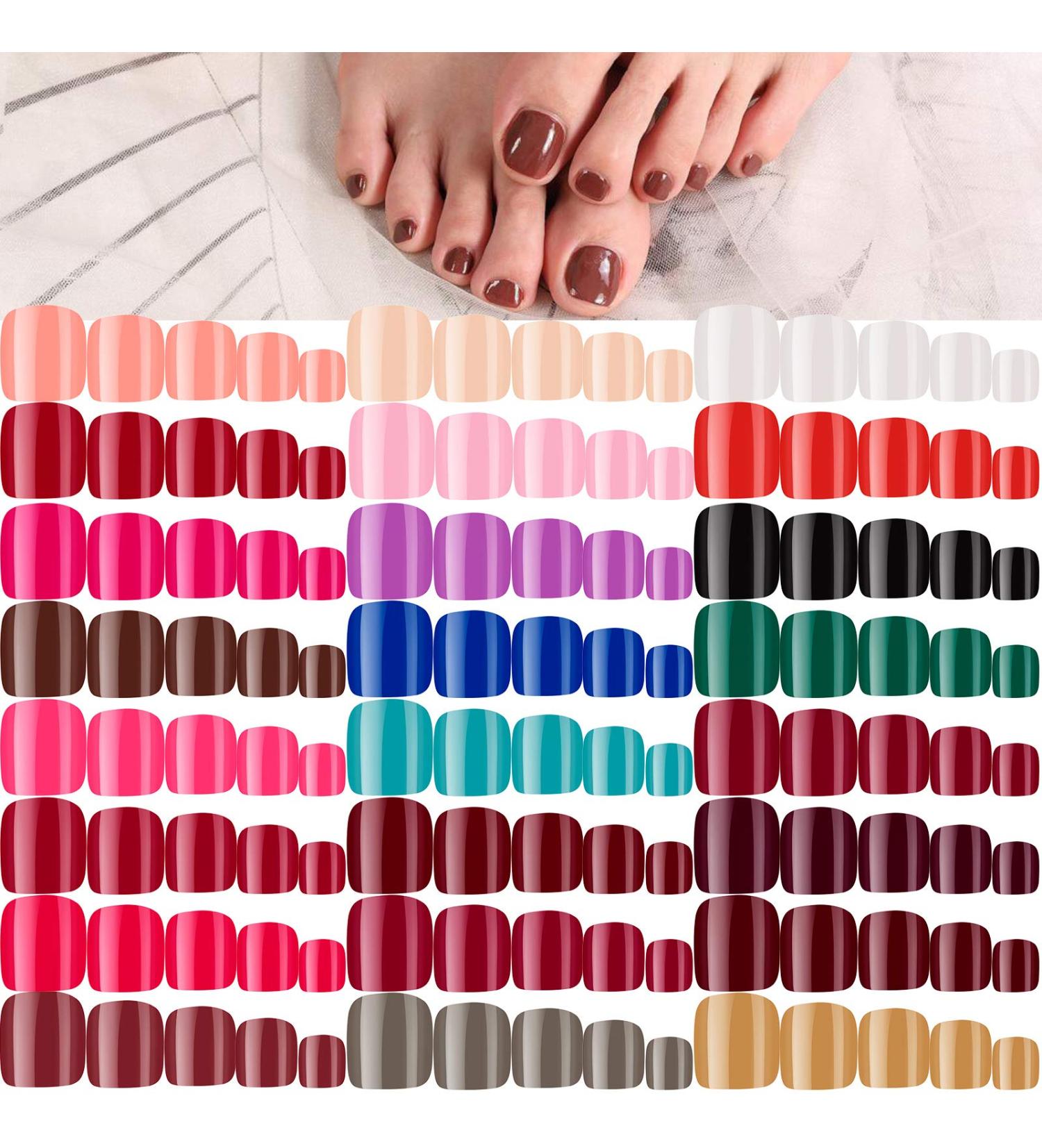 576 Pieces 24 Sets Short False Toenails Glossy Press on Toe Nails - Classic Colorful Artificial Nail Tips for DIY Nail - Buy Online on GoSupps.com